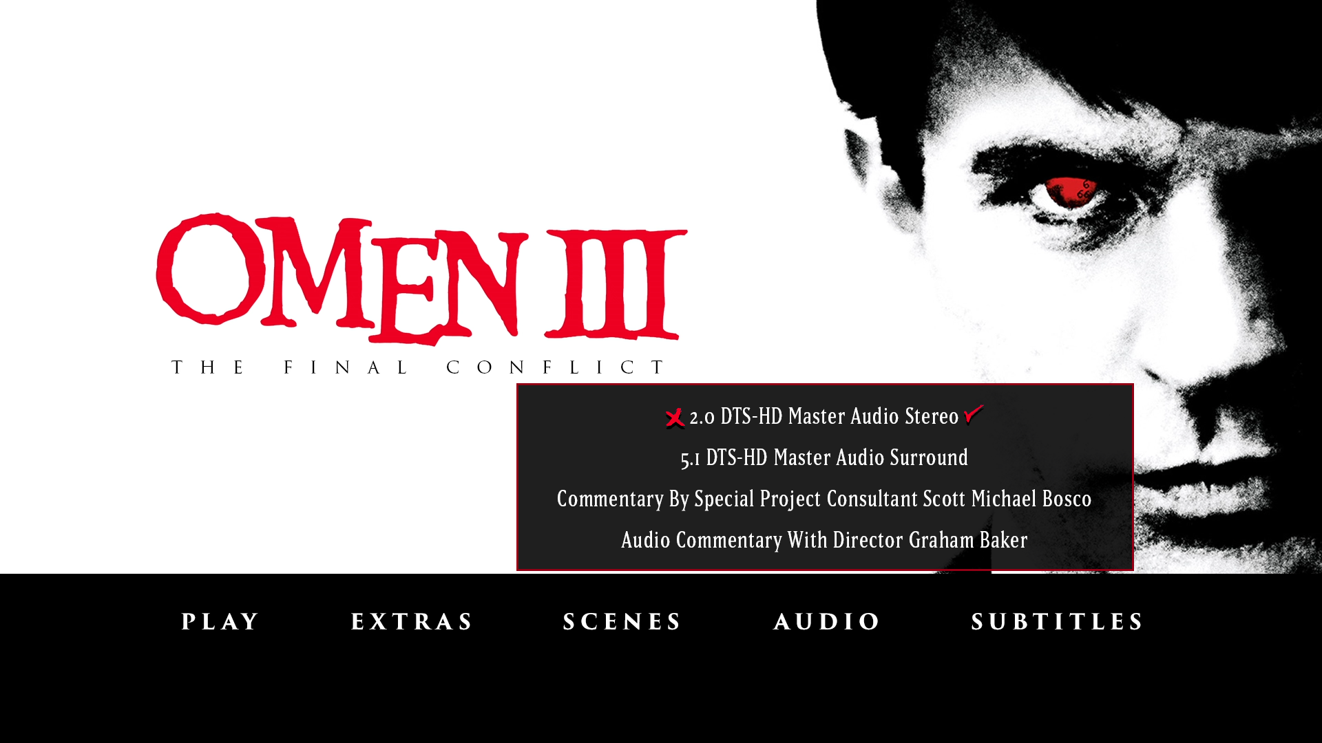 Omen III: The Final Conflict setup menu