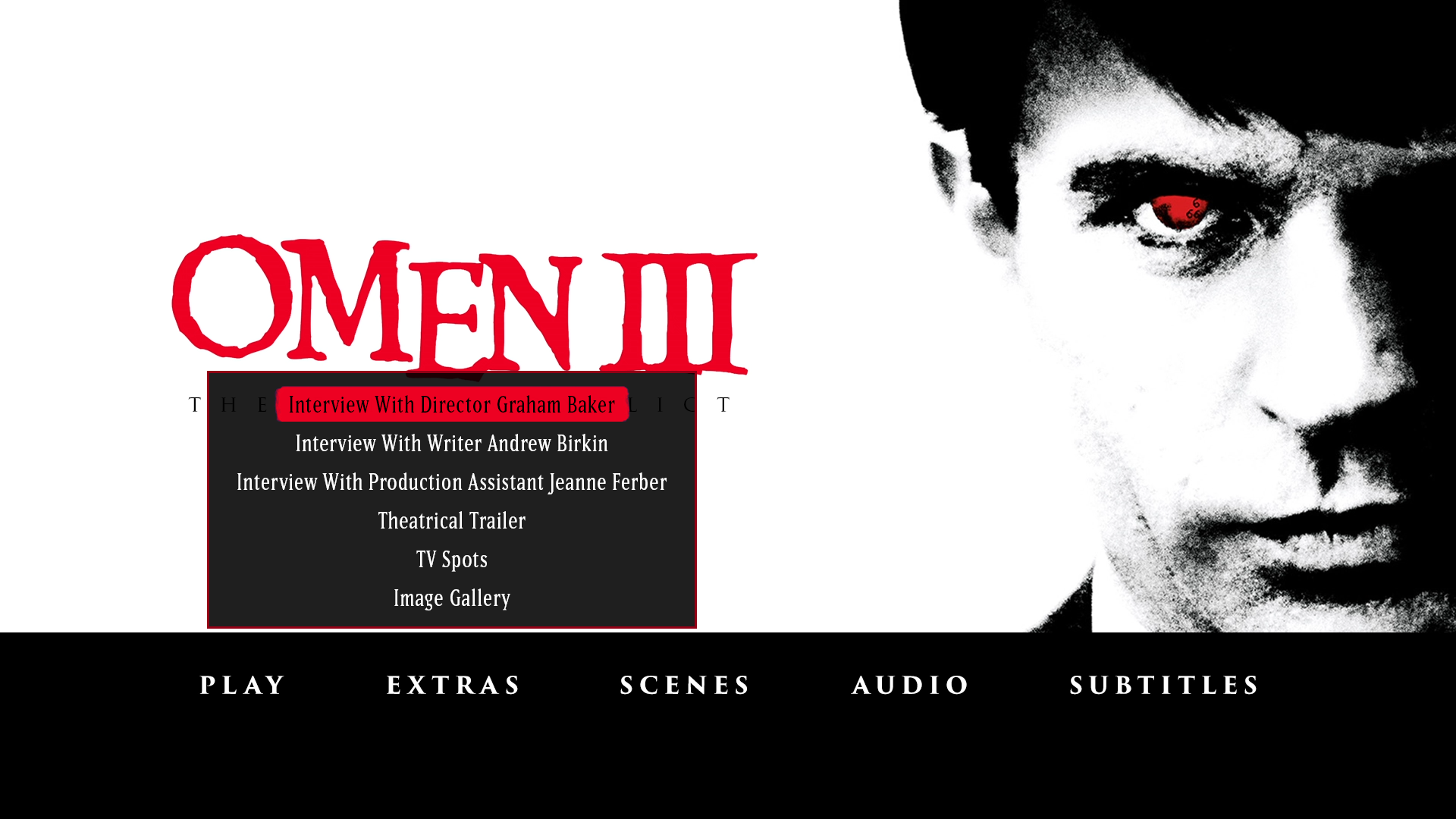 Omen III: The Final Conflict extras menu