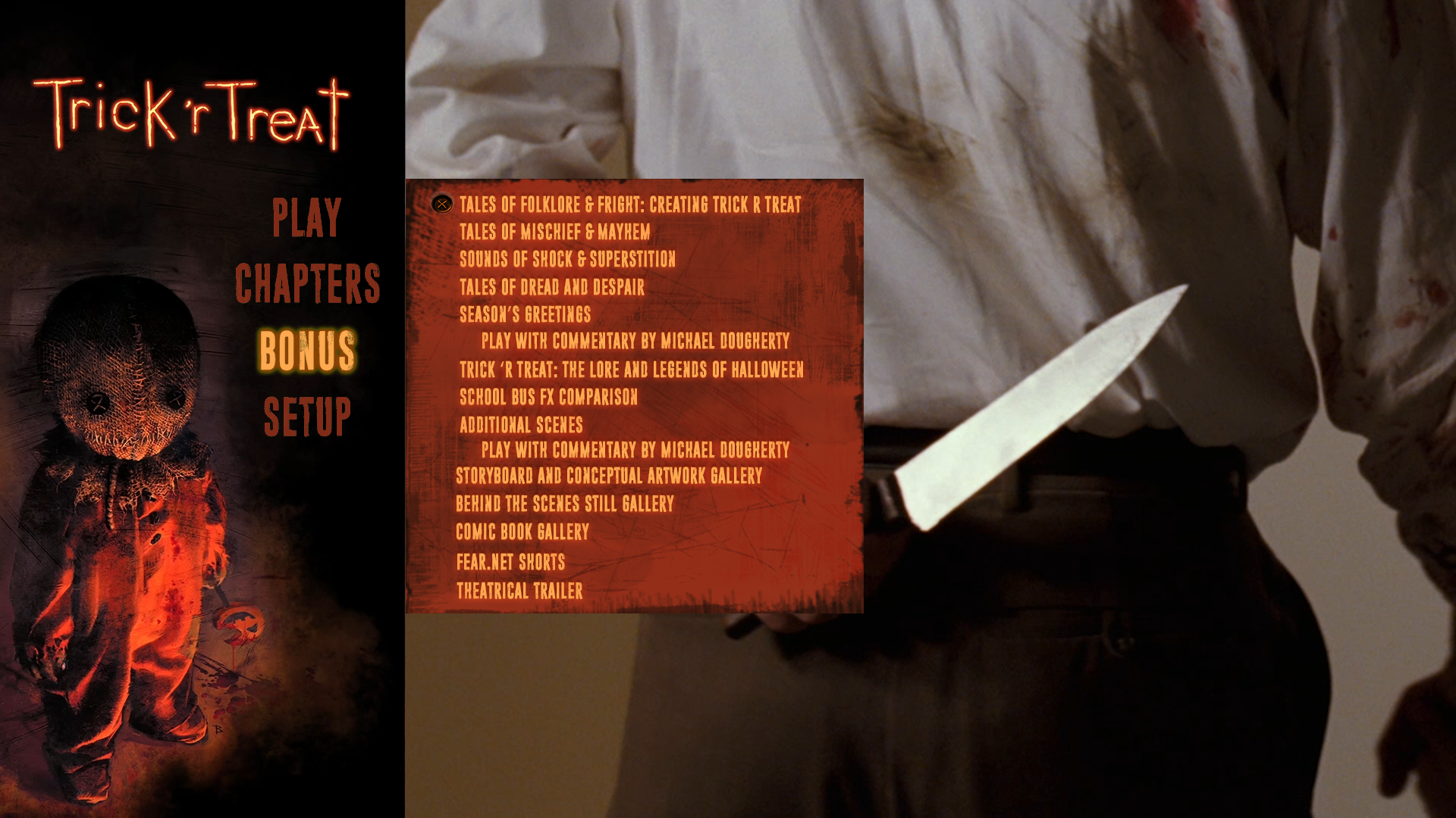 Trick 'R Treat extras menu