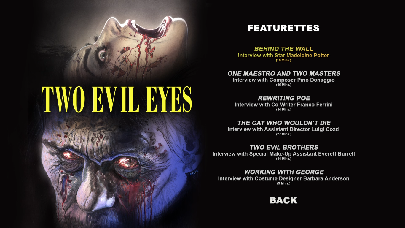Two Evil Eyes Blu-ray Extras Menu