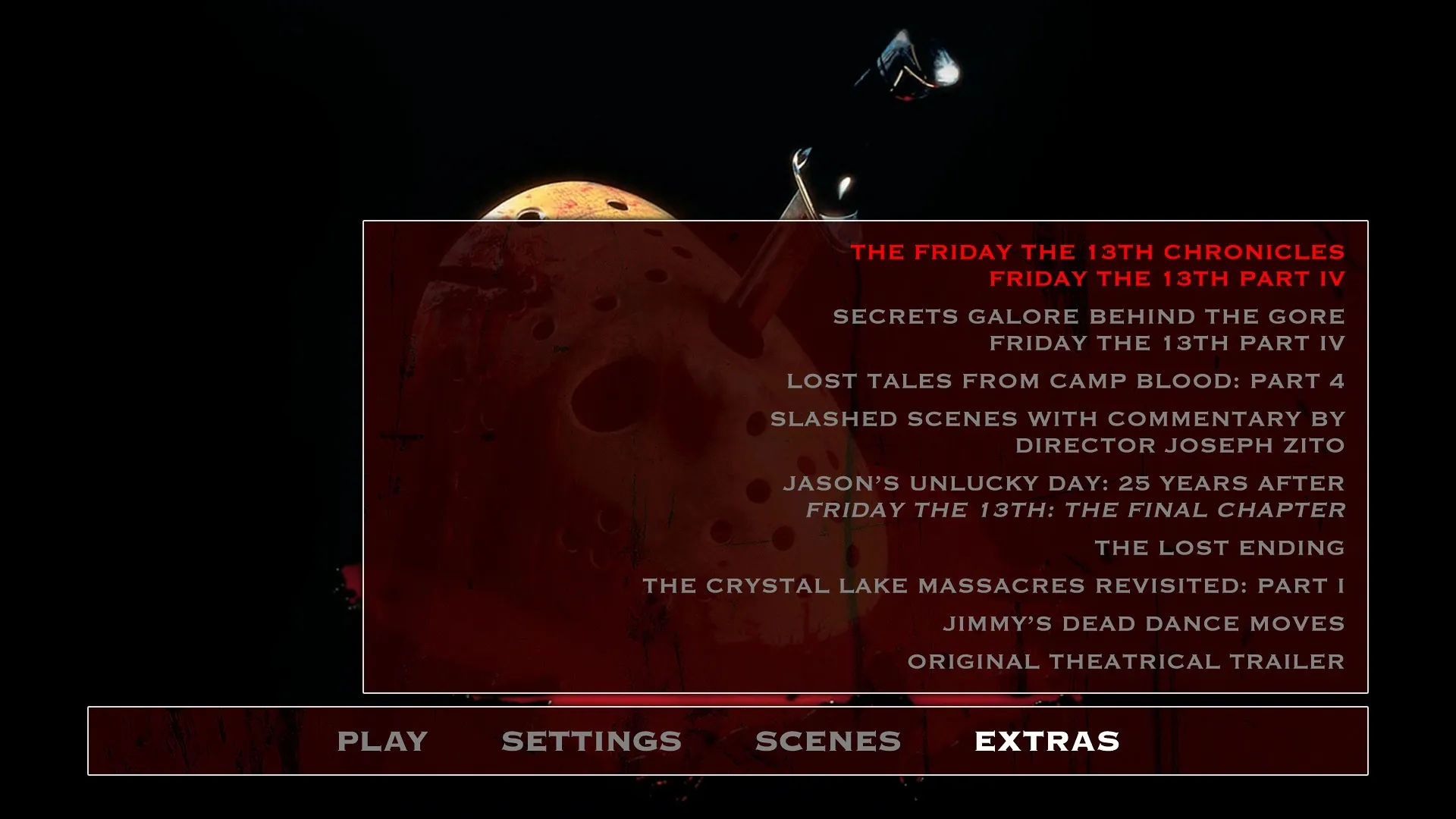 Friday the 13th: The Final Chapter Extras Menu