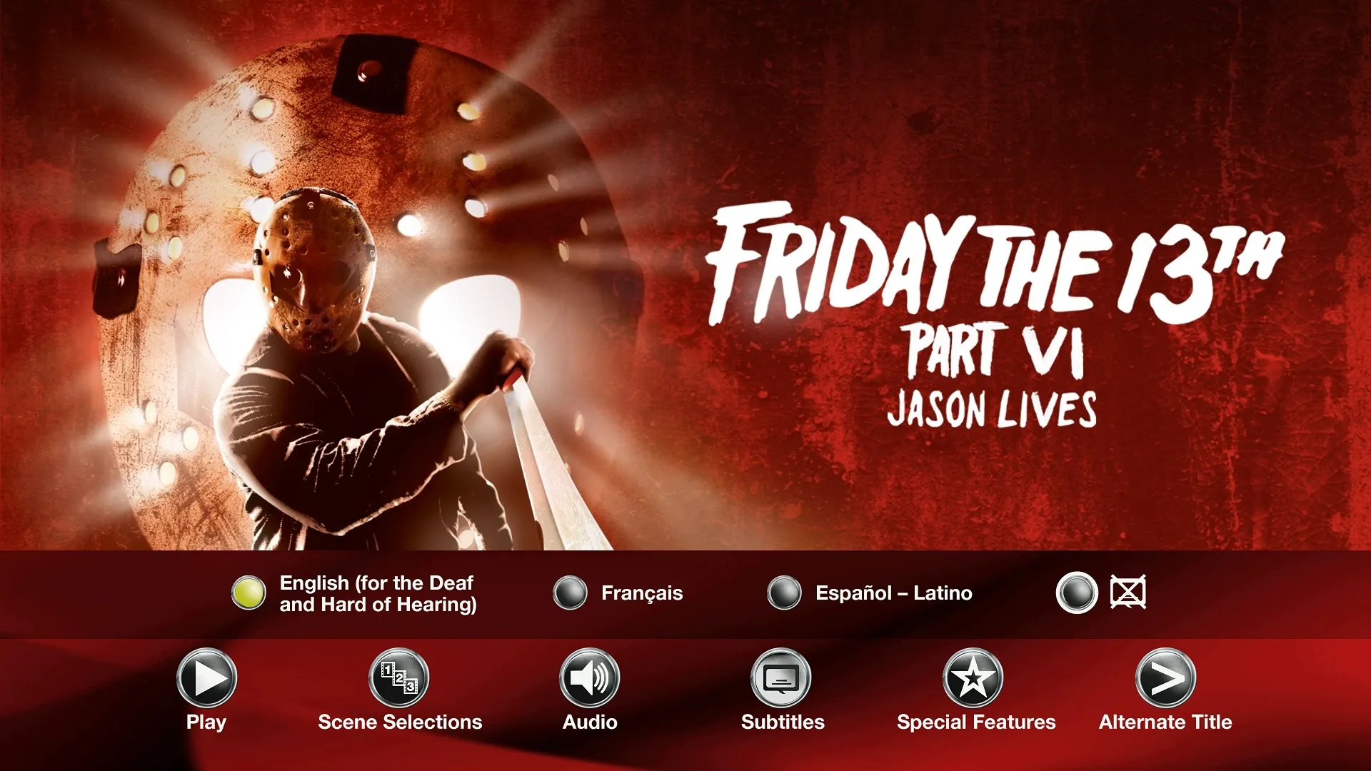 Friday the 13th Part VI: Jason Lives Blu-ray Subtitles Menu