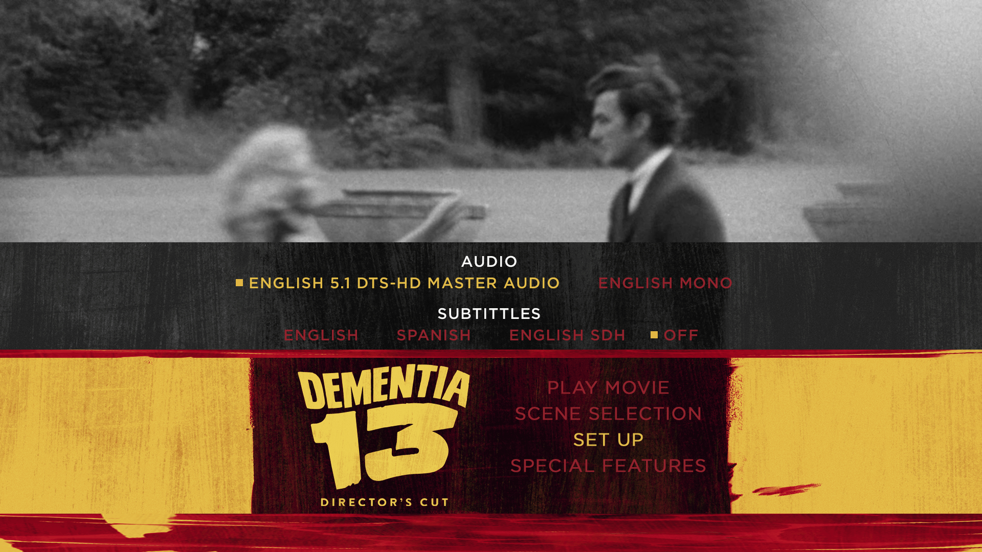 Dementia 13 Director's Cut setup menu