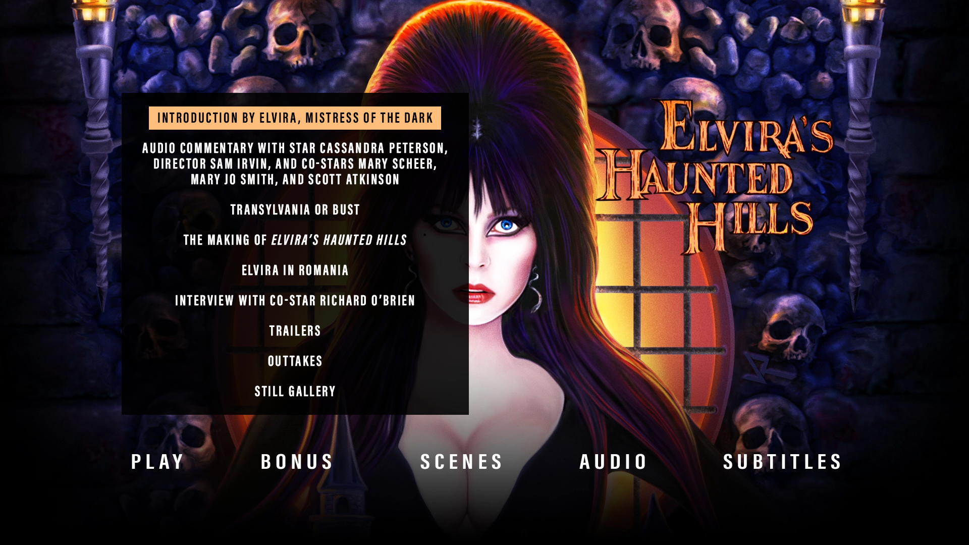 Elvira's Haunted Hills extras menu