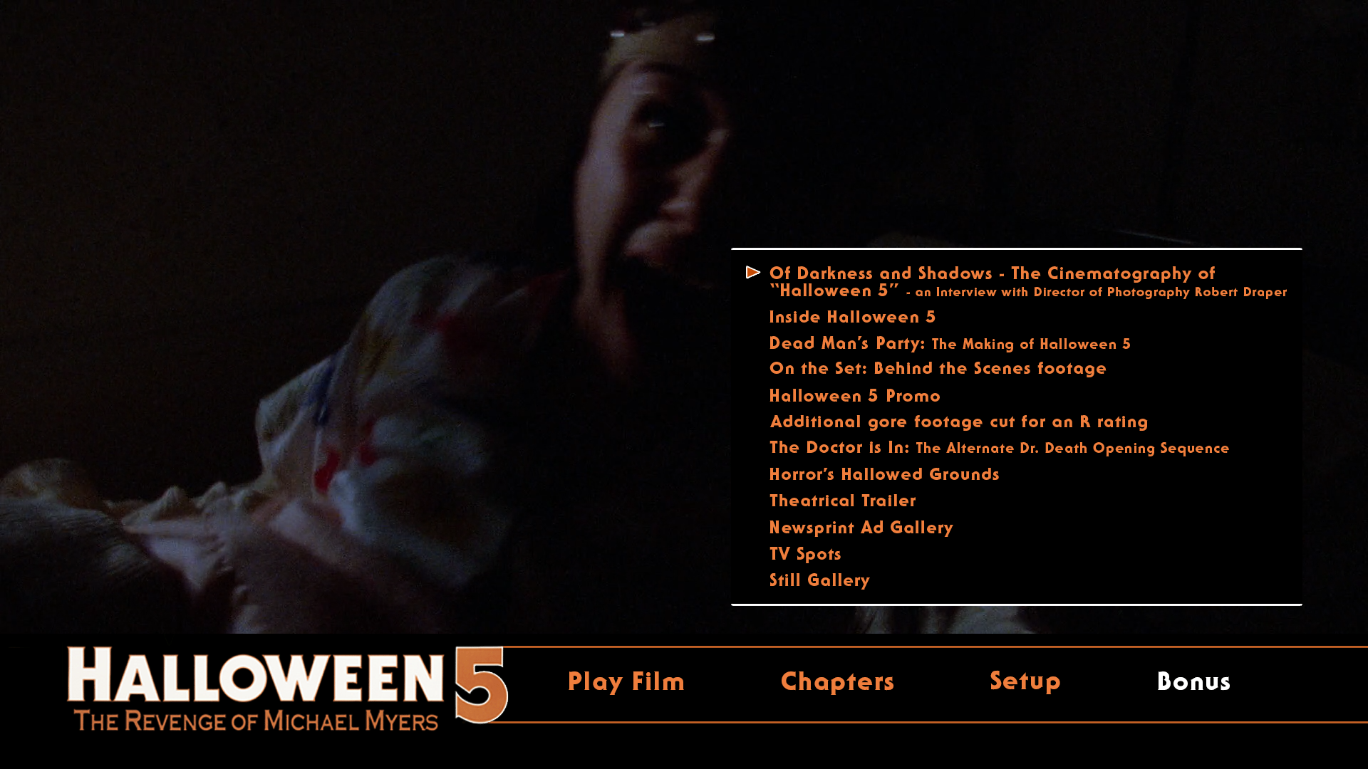 Halloween 5 Blu-ray extras menu