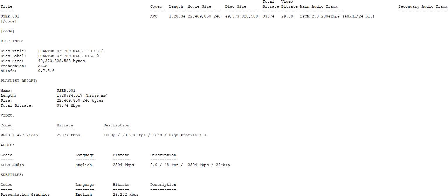 Phantom of the Mall TV cut BD info