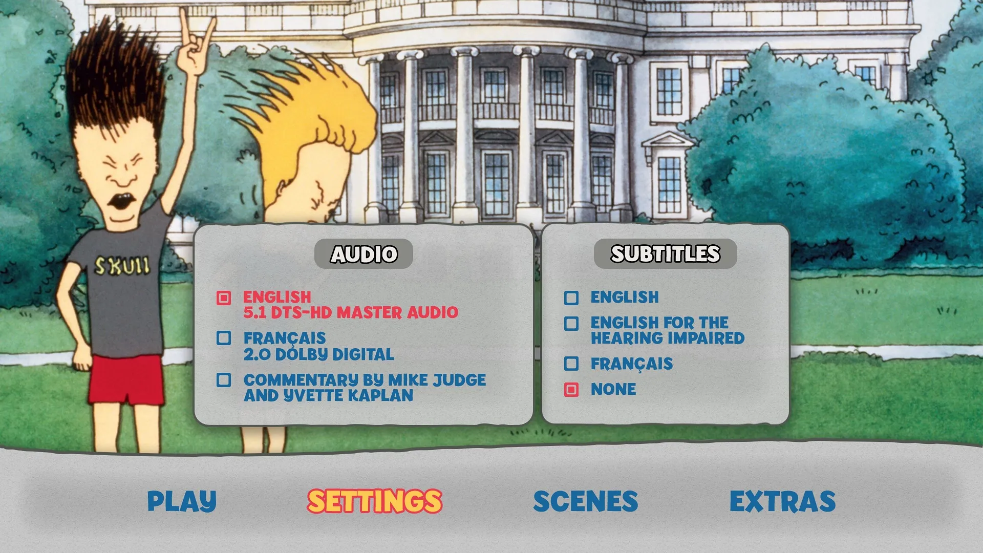 Beavis and Butt-Head Do America Blu-ray Setup Menu