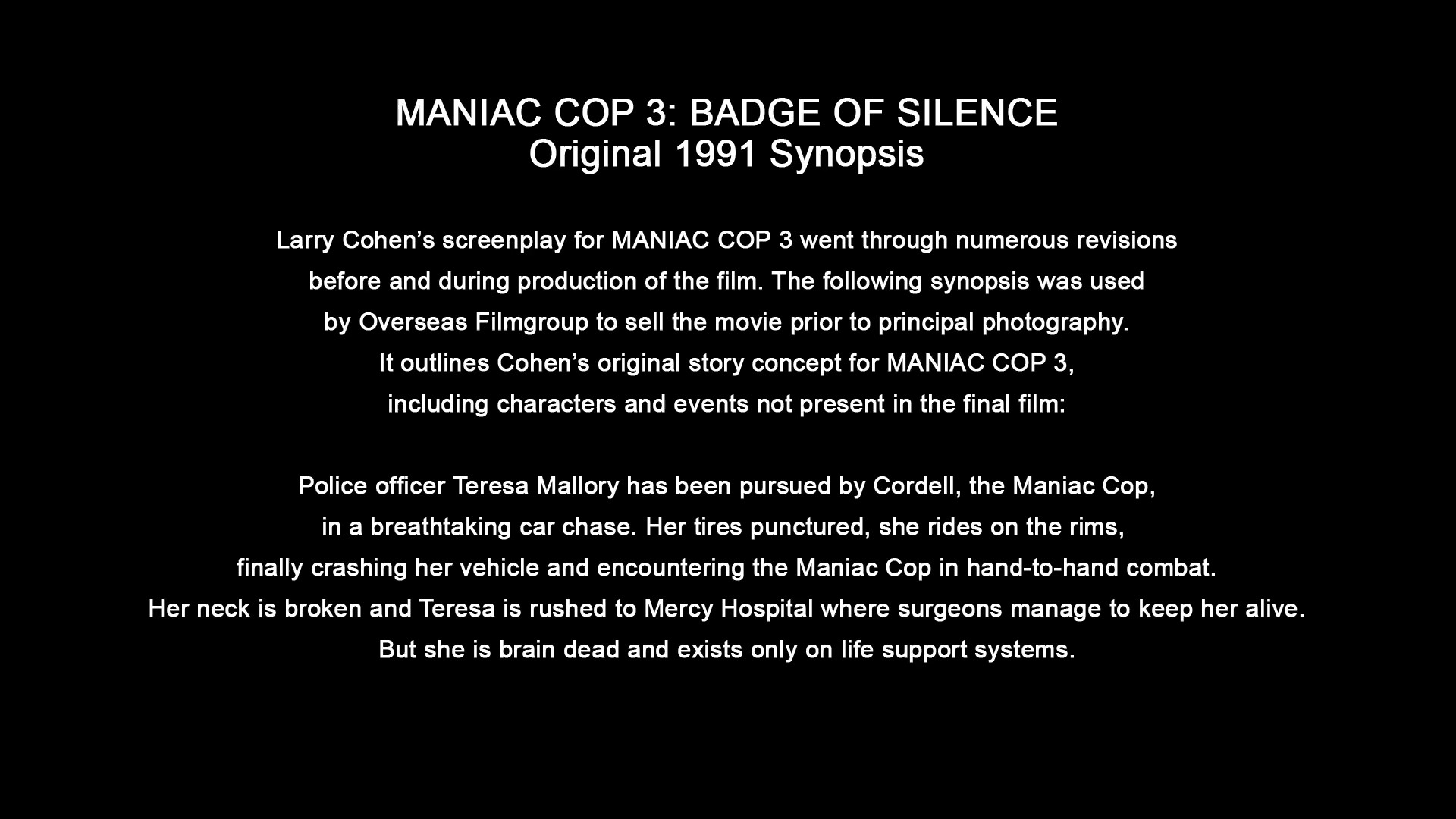 Maniac Cop 3 original synopsis