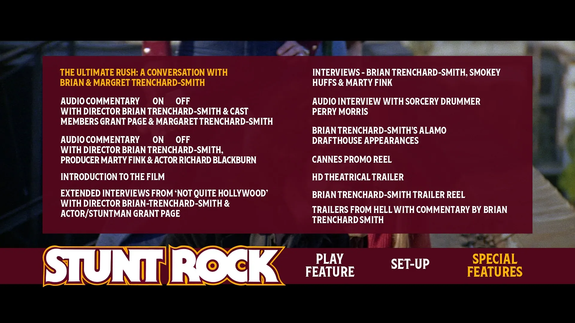 Stunt Rock Blu-ray Extras Menu