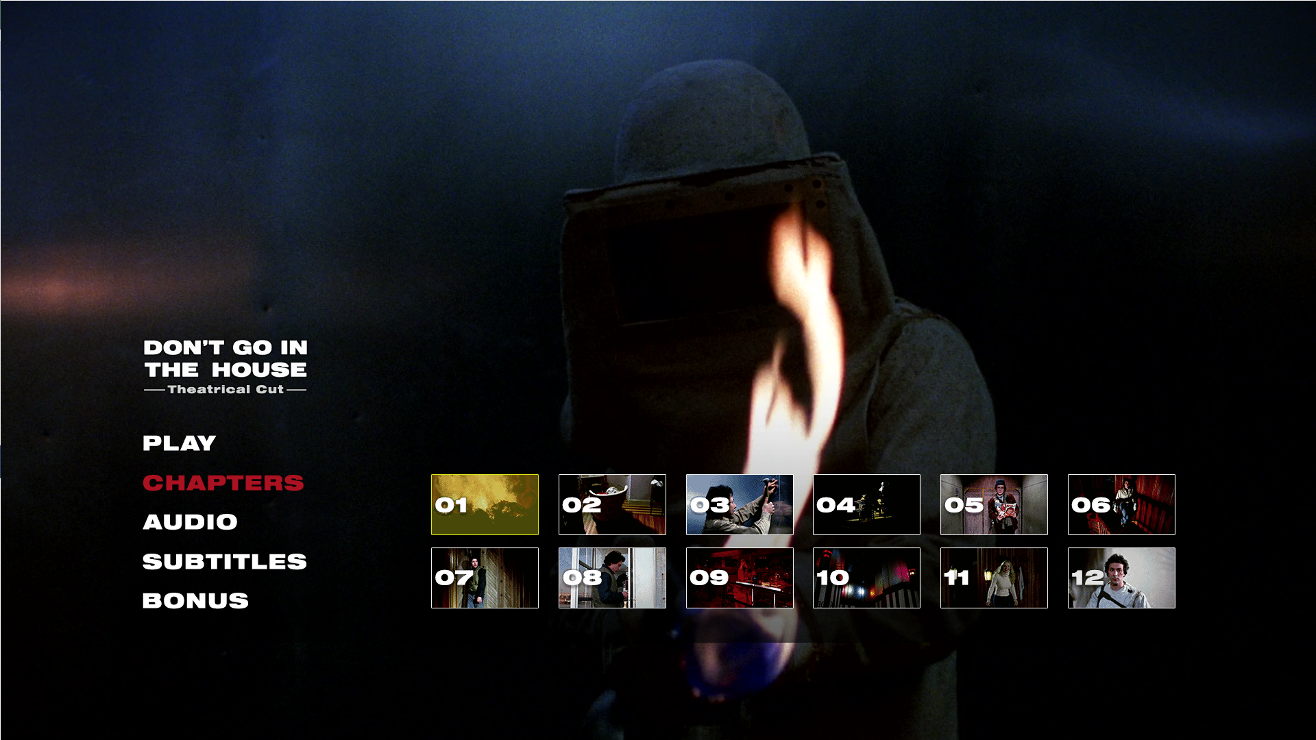 Don't Go in the House theatrical cut scene select menu