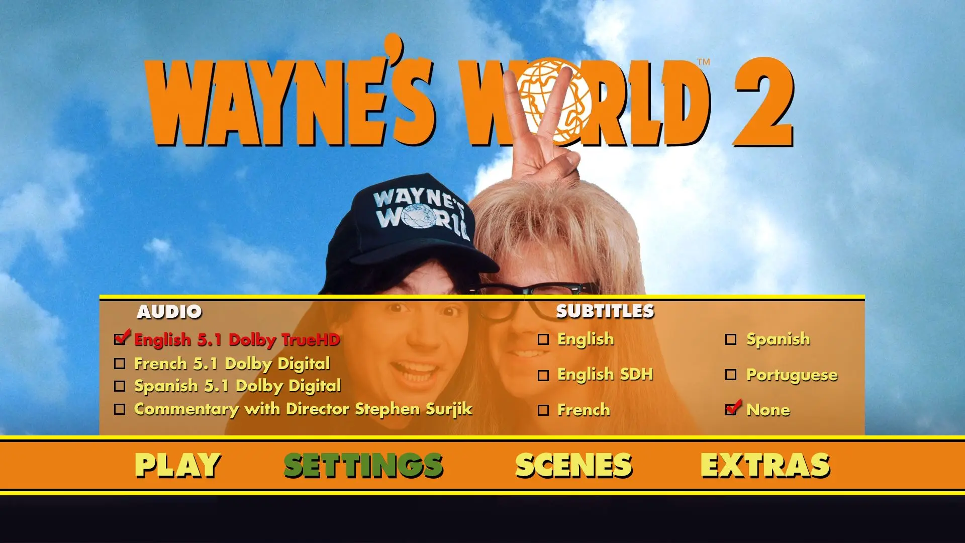 Wayne's World 2 Blu-ray Settings Menu