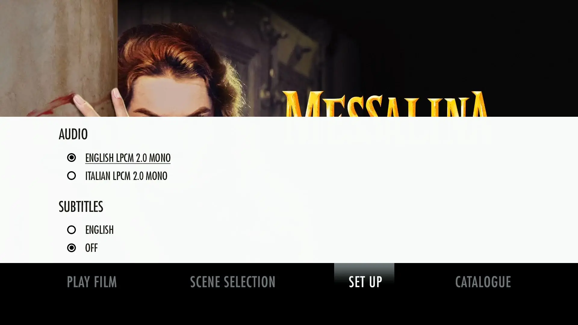 Messalina Blu-ray Setup Menu