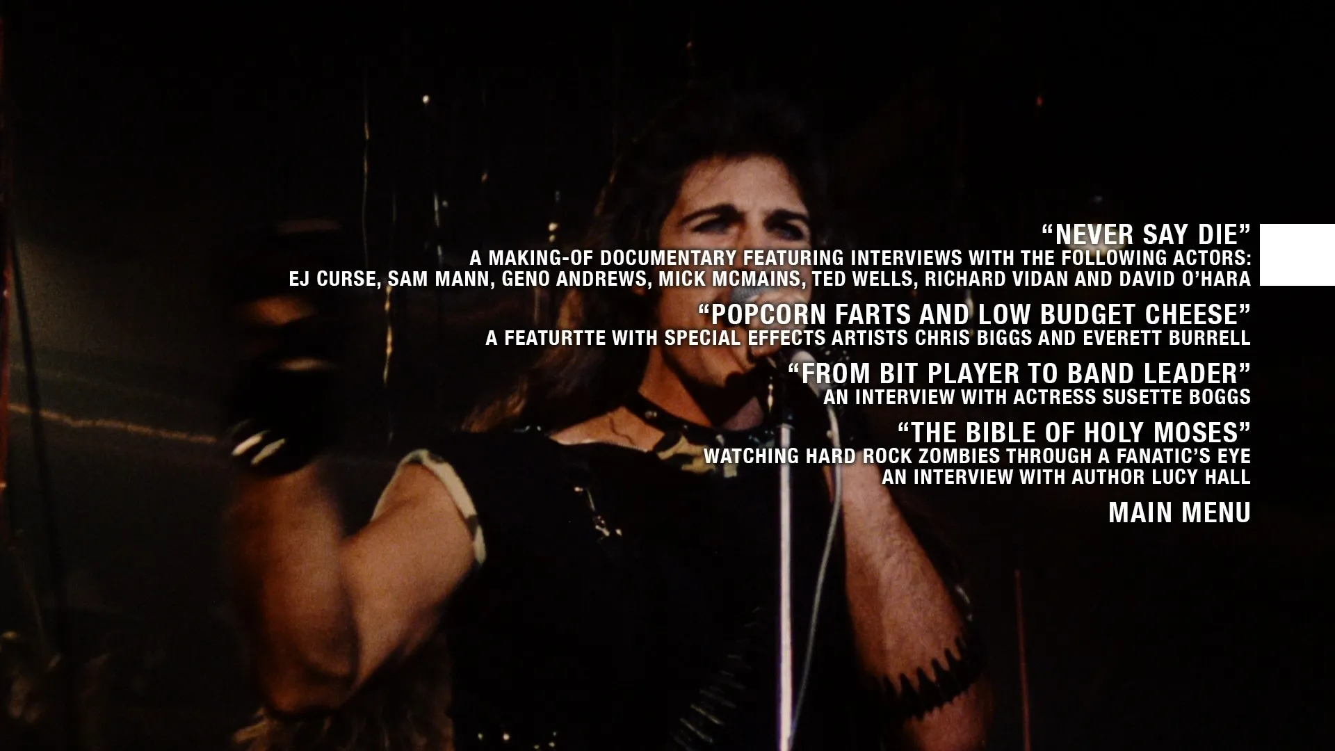 Hard Rock Zombies extras menu