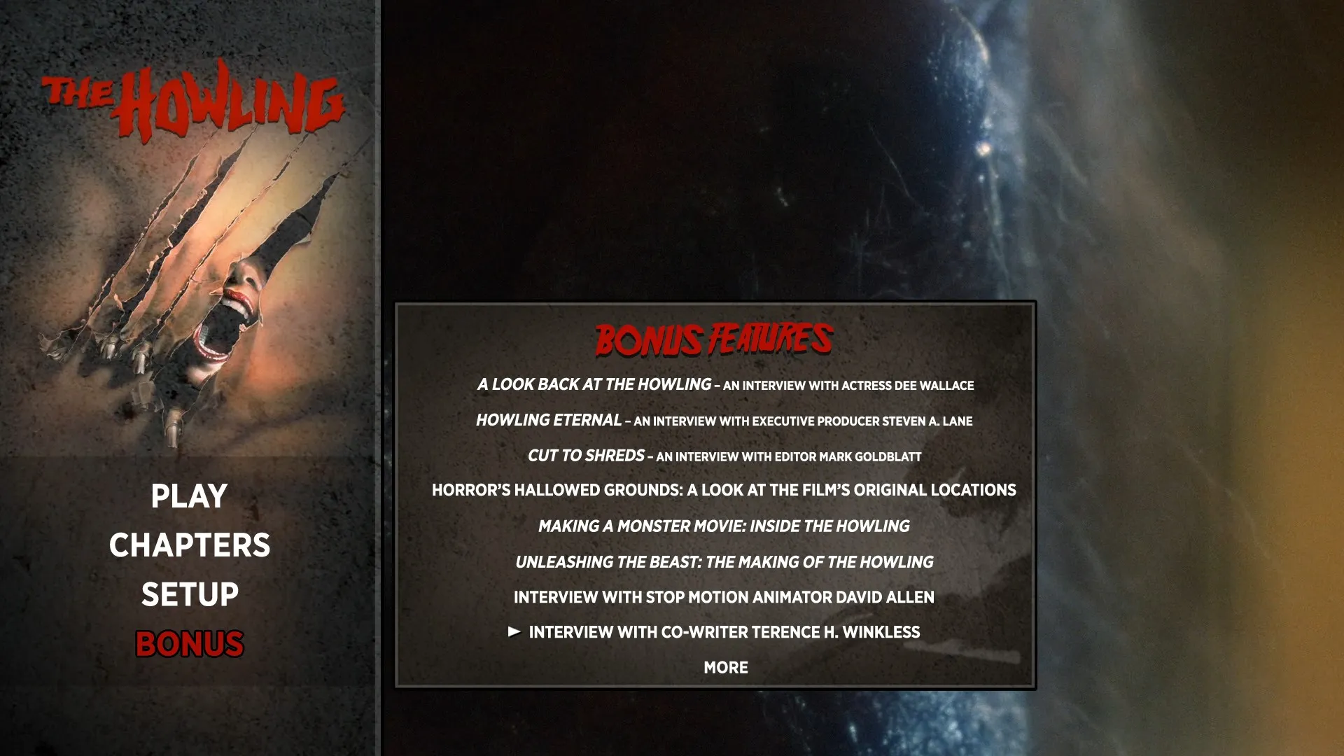 The Howling 4K extras menu