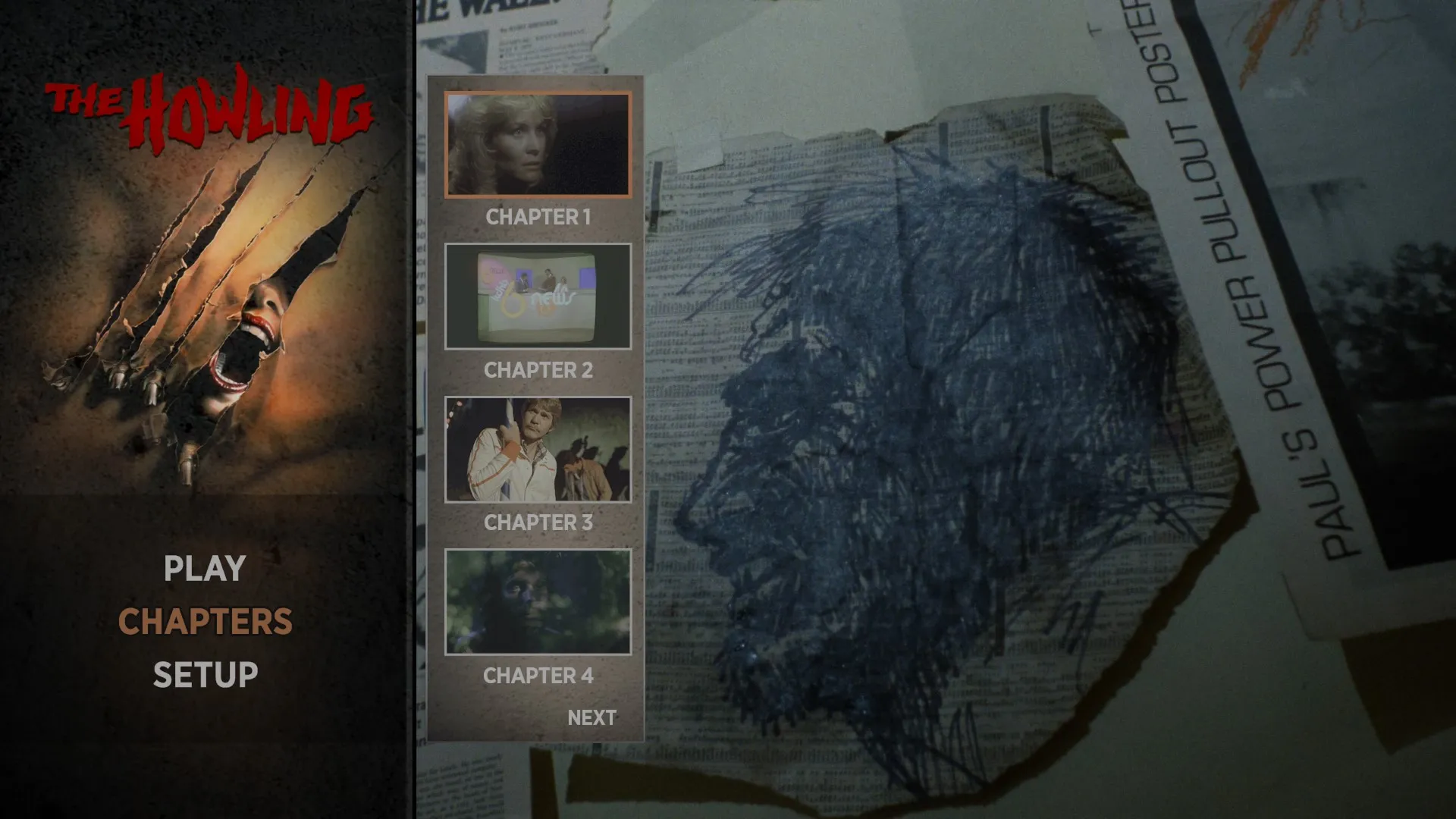 The Howling 4K scene select menu