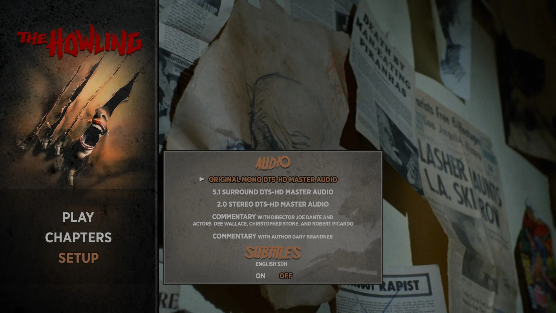 The Howling 4K setup menu