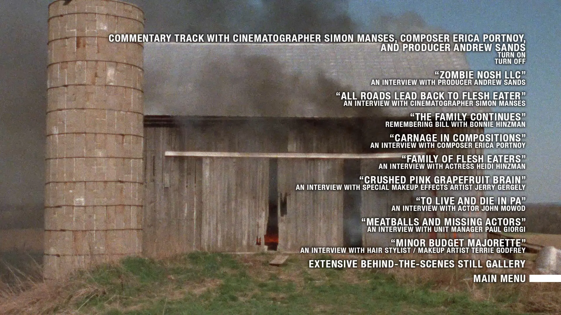 Flesheater 4K extras menu