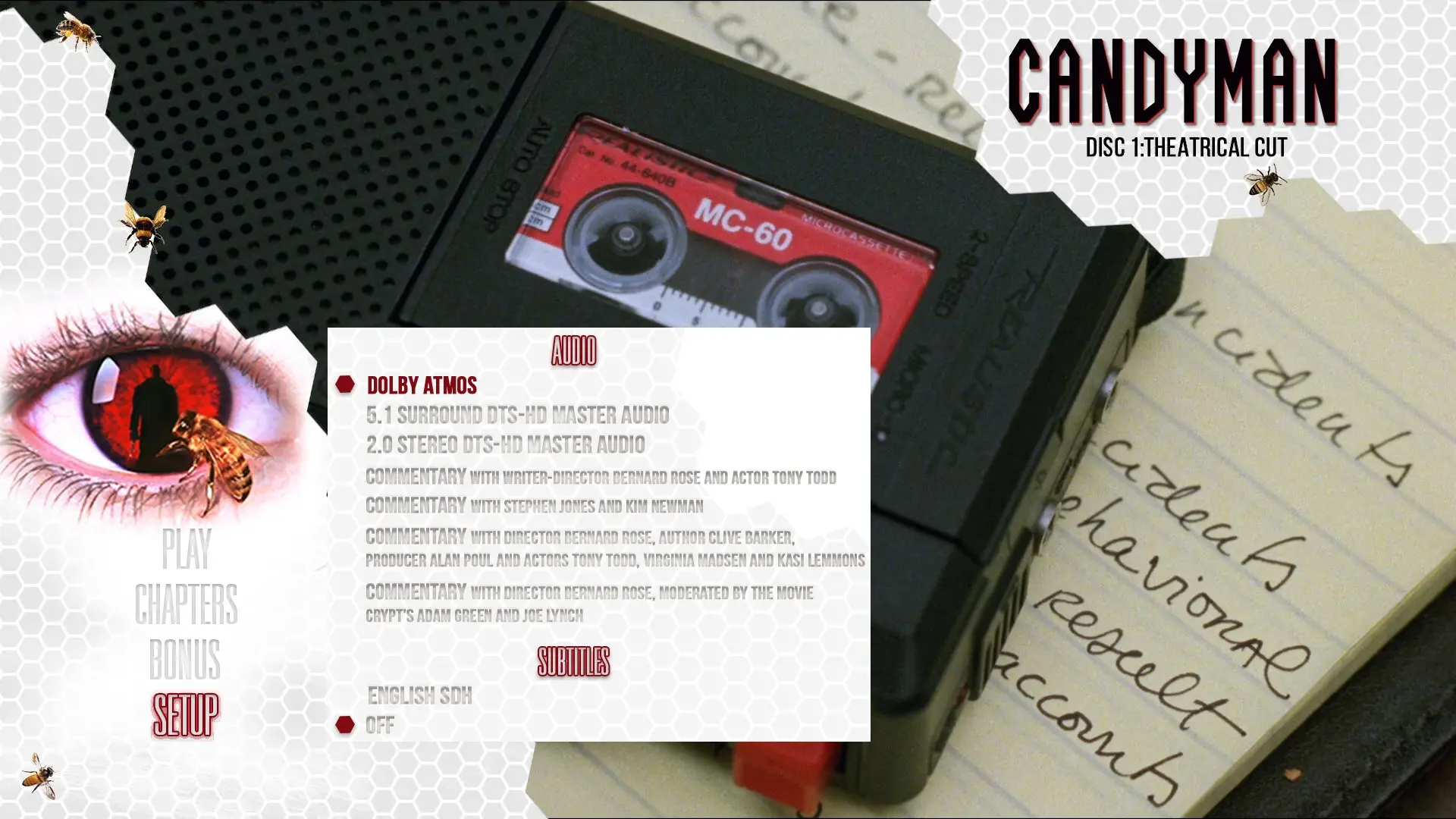 Candyman theatrical cut setup menu