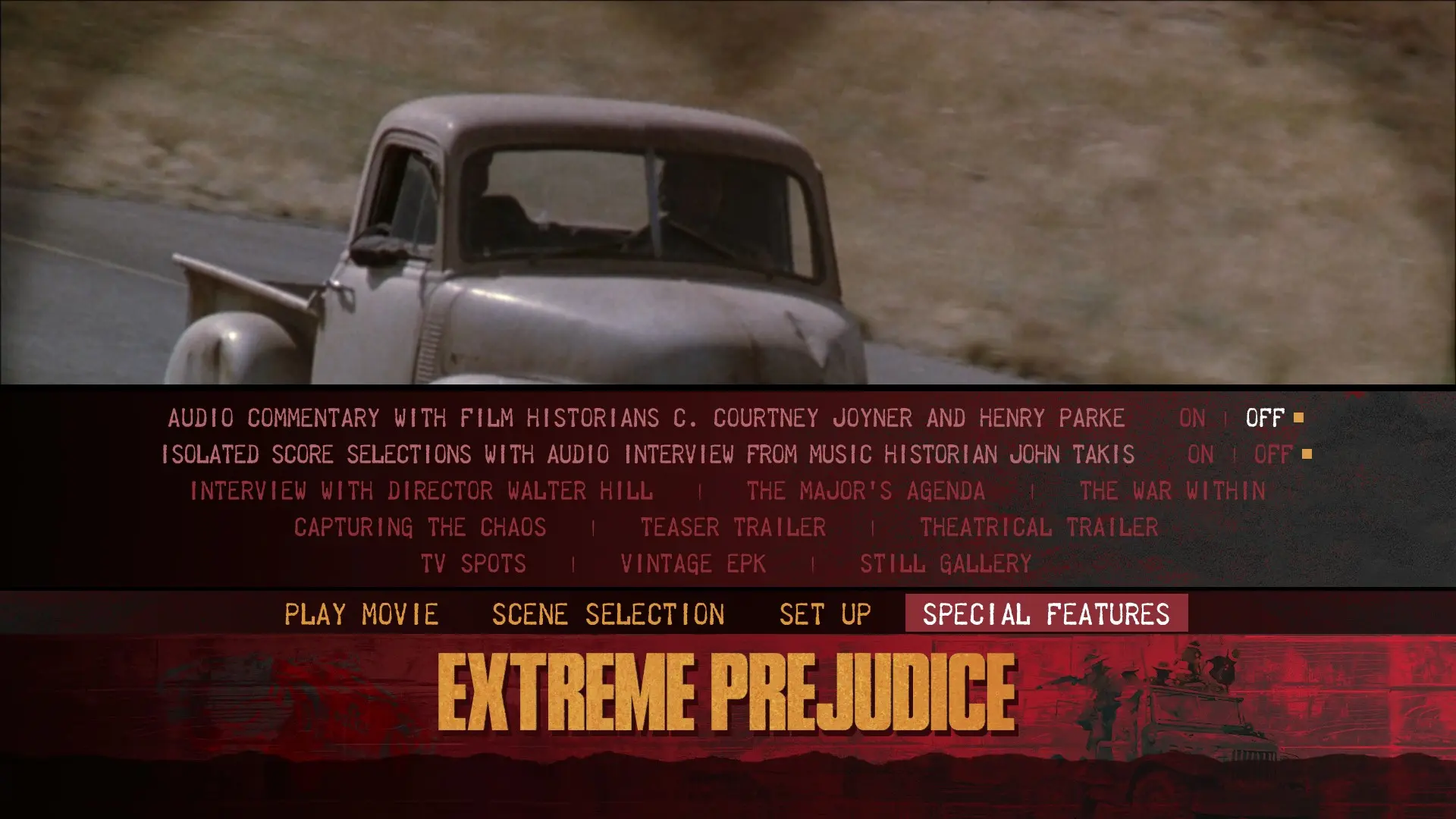 Extreme Prejudice extras menu