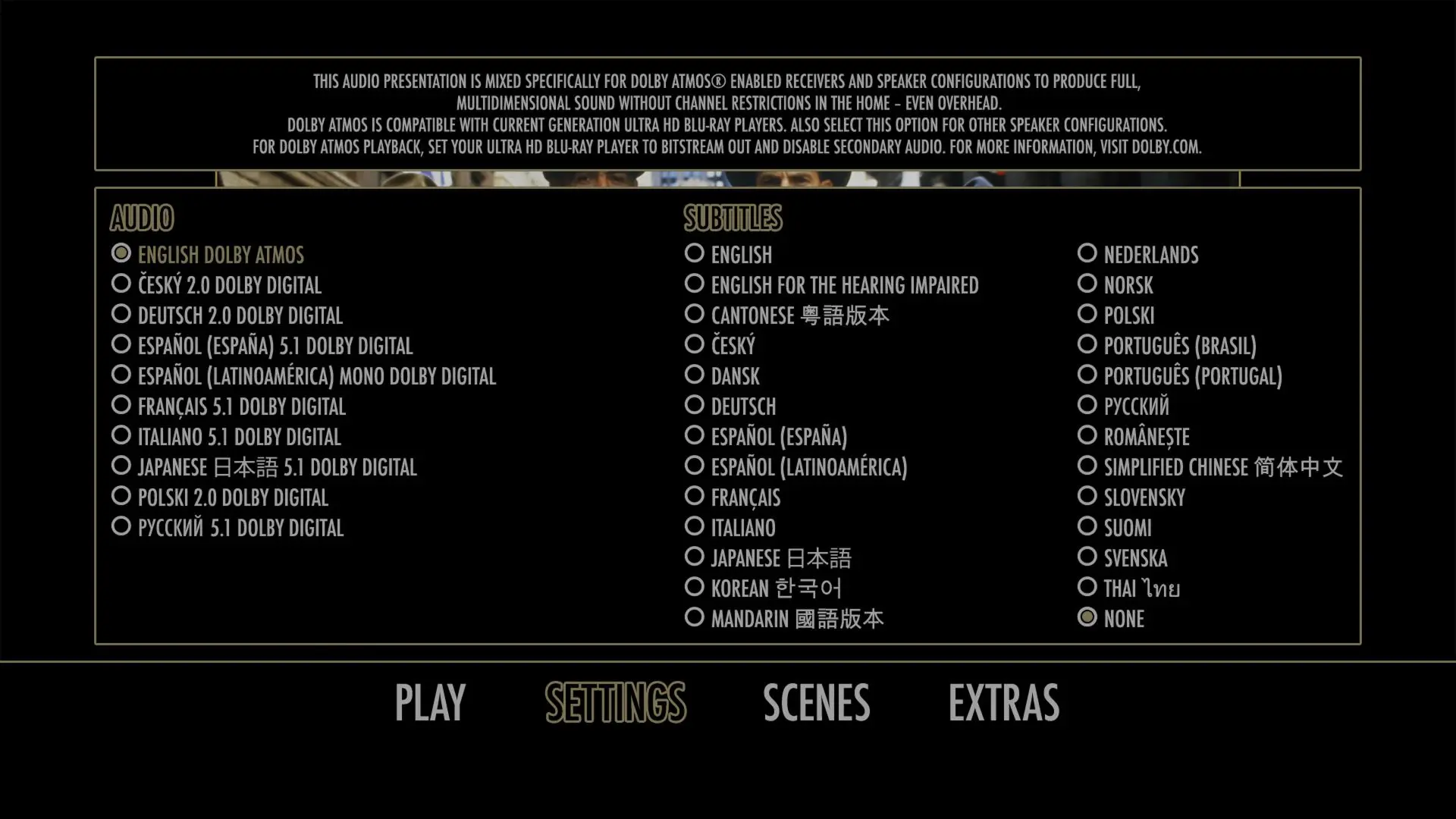 The Untouchables UHD Settings Menu