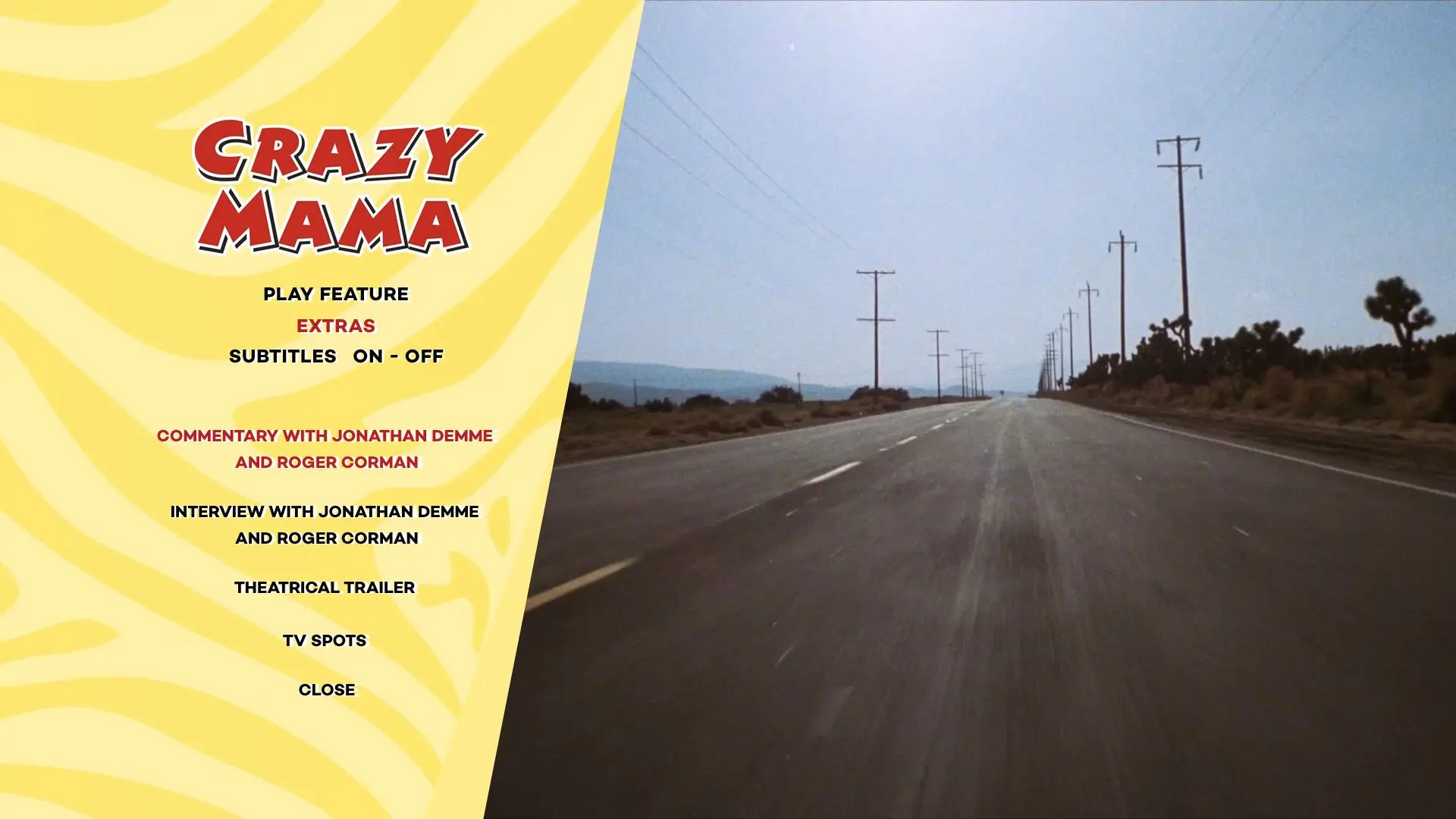 Crazy Mama Blu-ray Extras Menu
