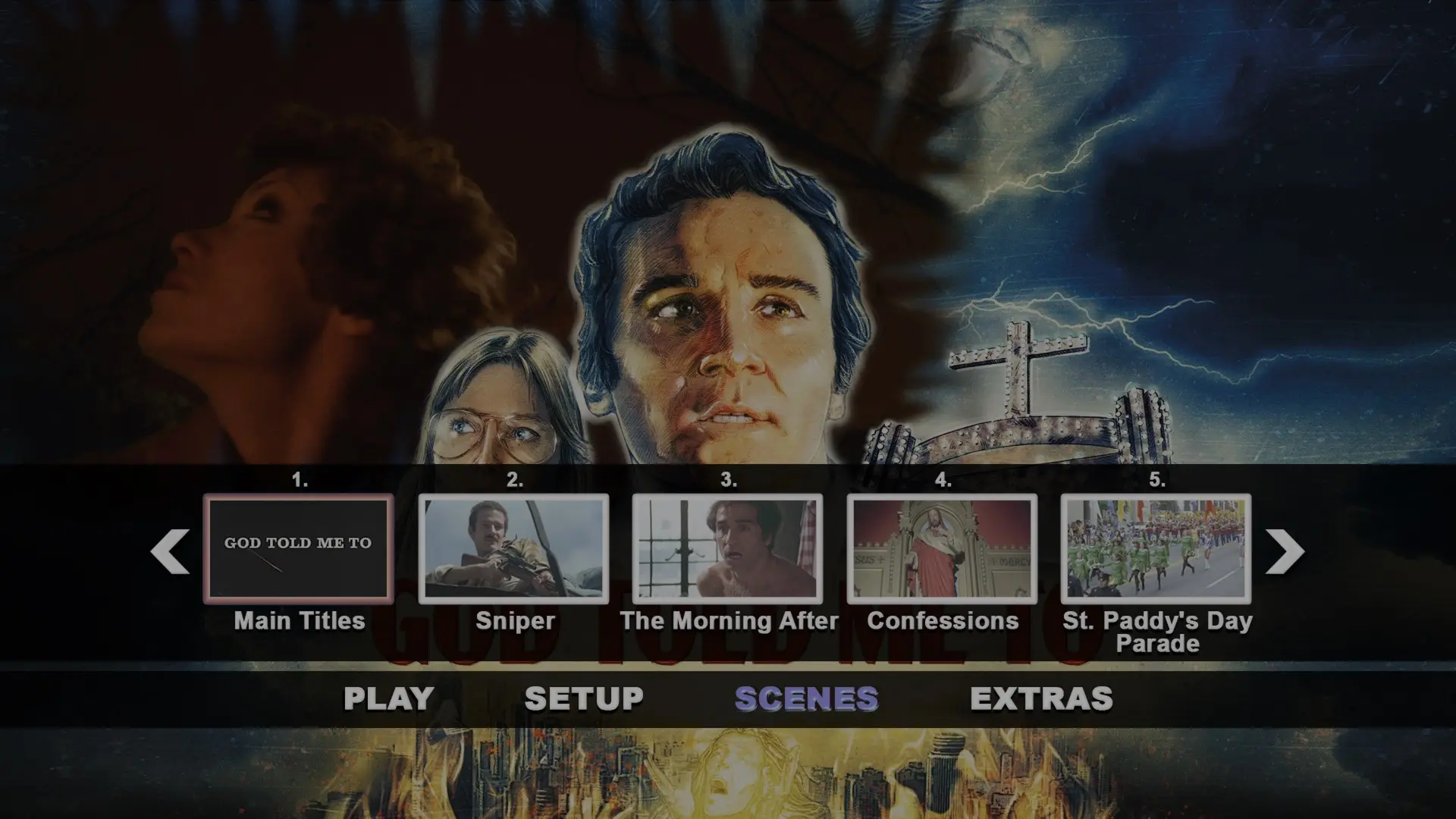 God Told Me To 4K scene select menu