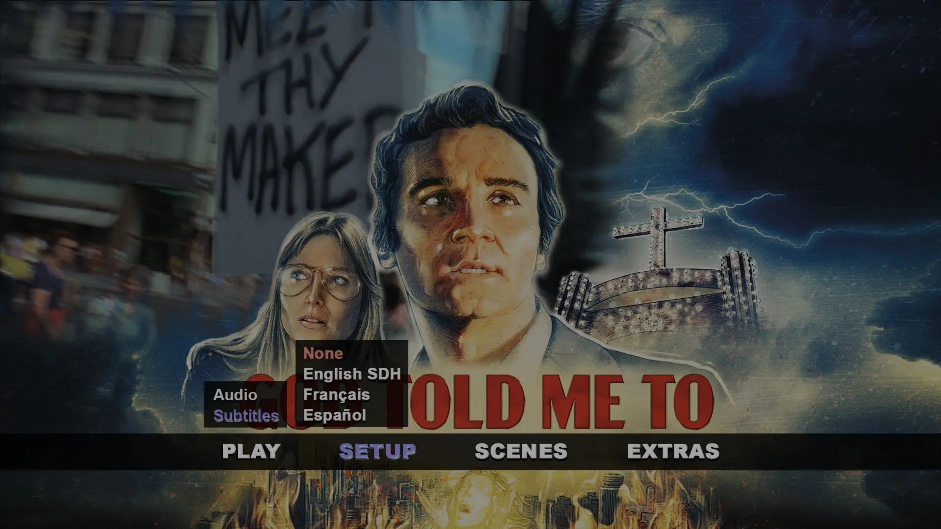 God Told Me To 4K subtitles menu