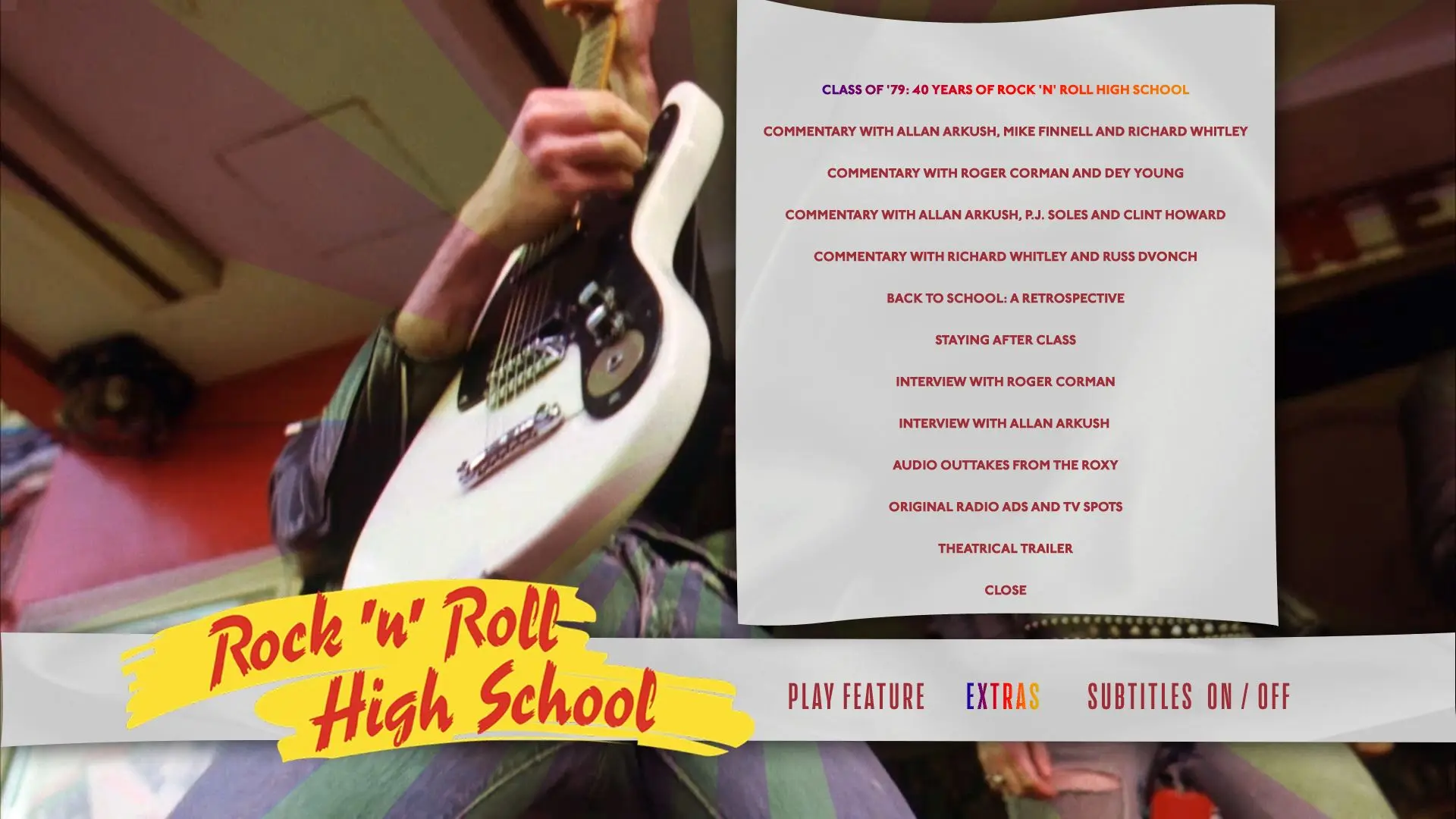 Rock 'n' Roll High School Blu-ray Extras Menu