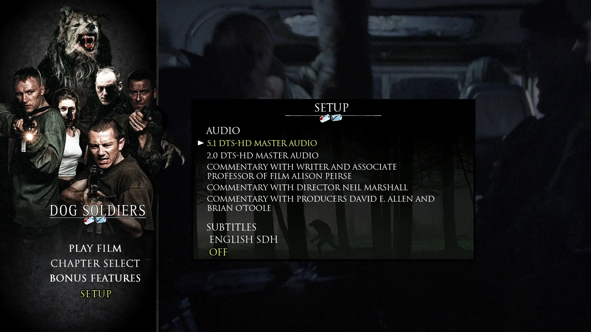 Dog Soldiers 4K setup menu