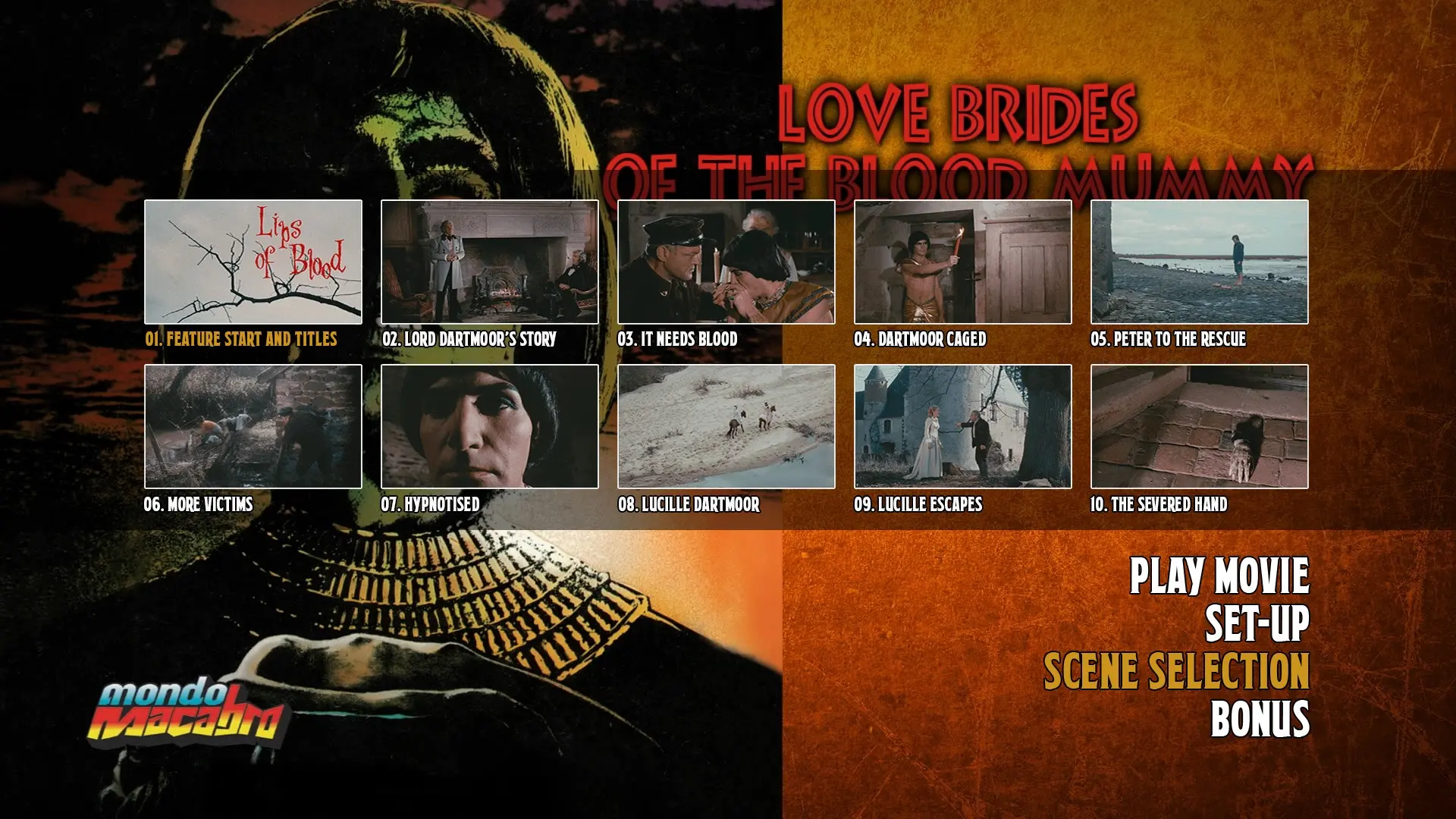 Love Brides of the Blood Mummy scene select menu