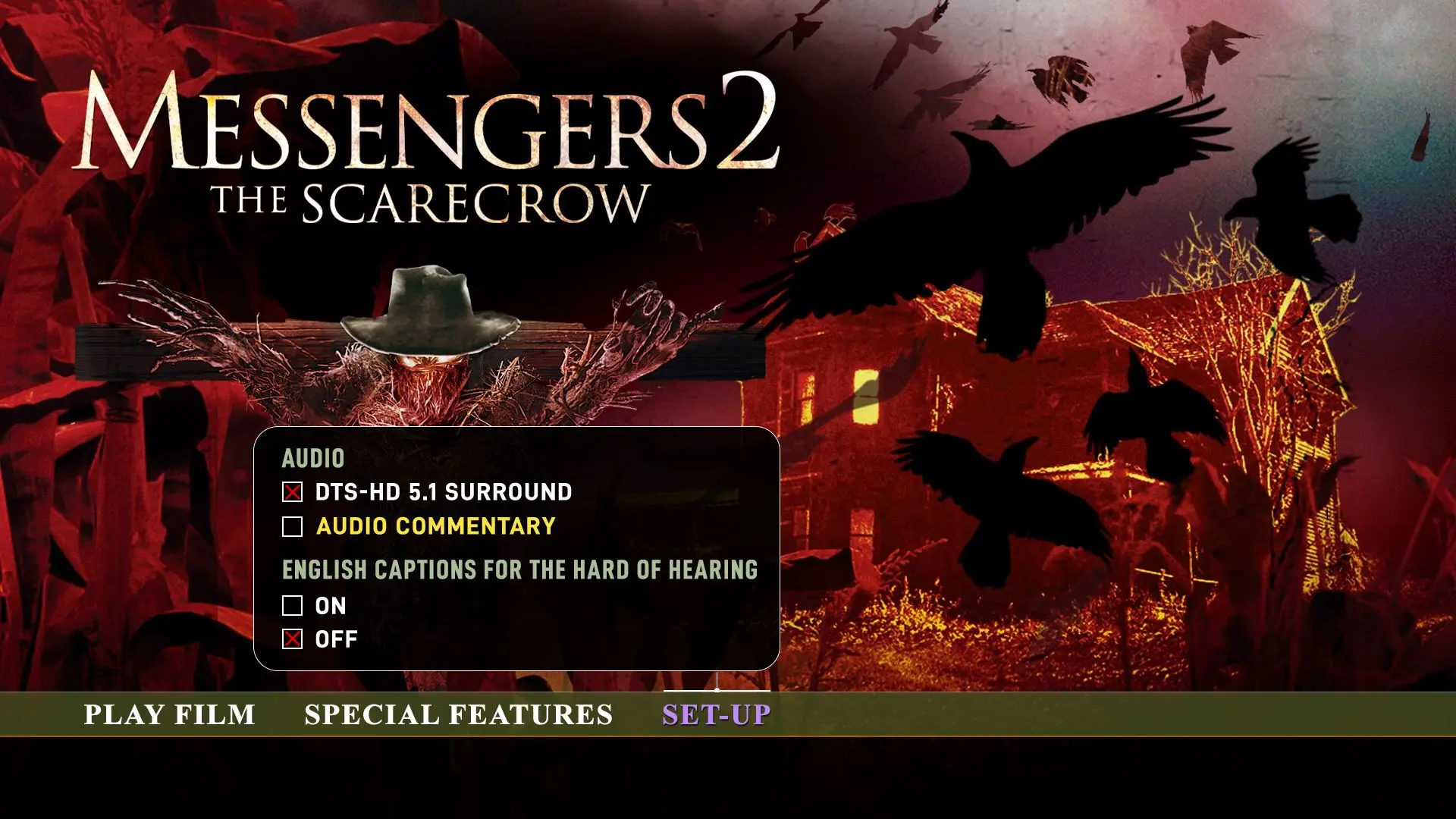 Messengers 2: The Scarecrow Blu-ray Setup Menu