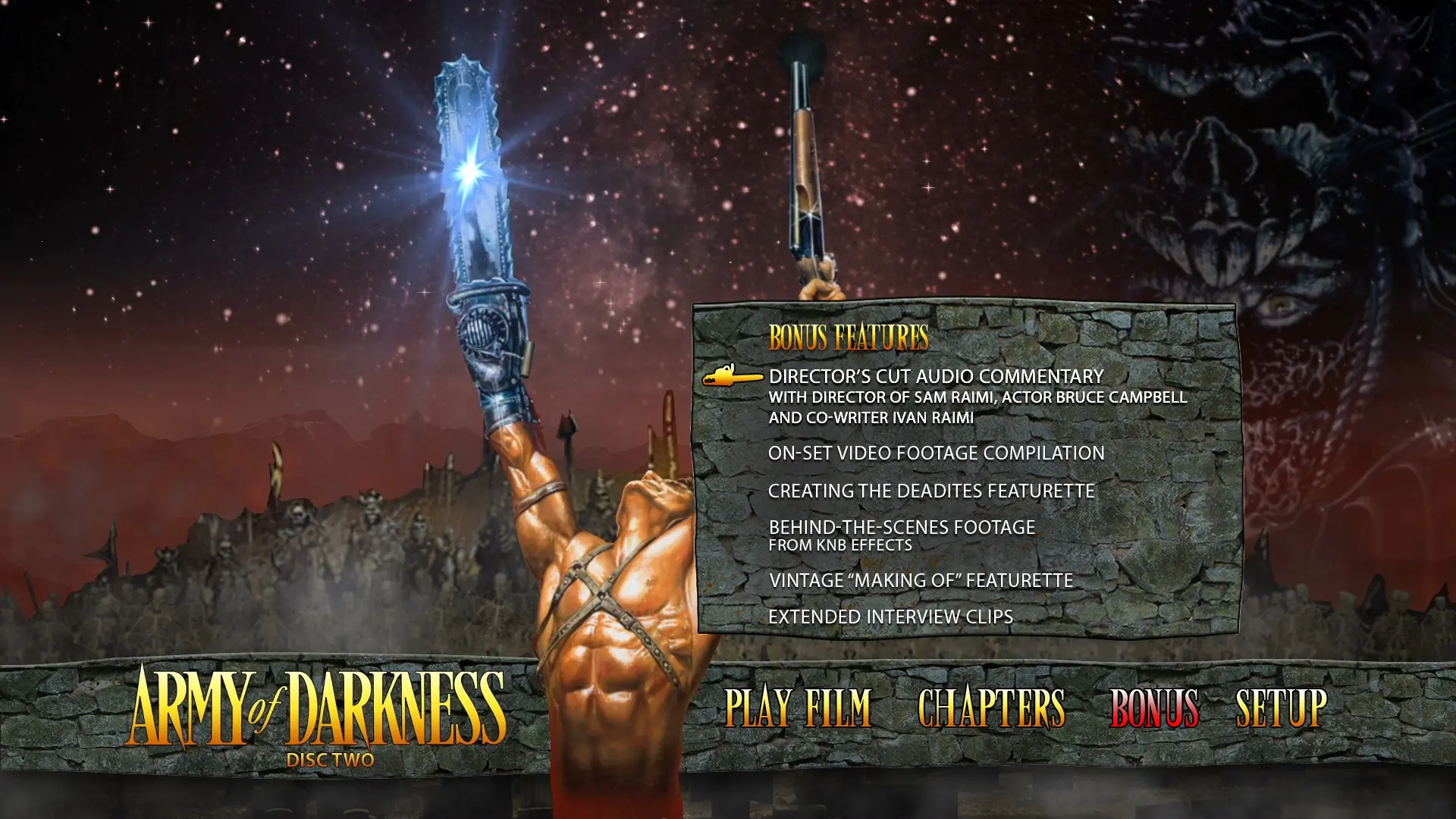 Army of Darkness 4K director's cut extras menu