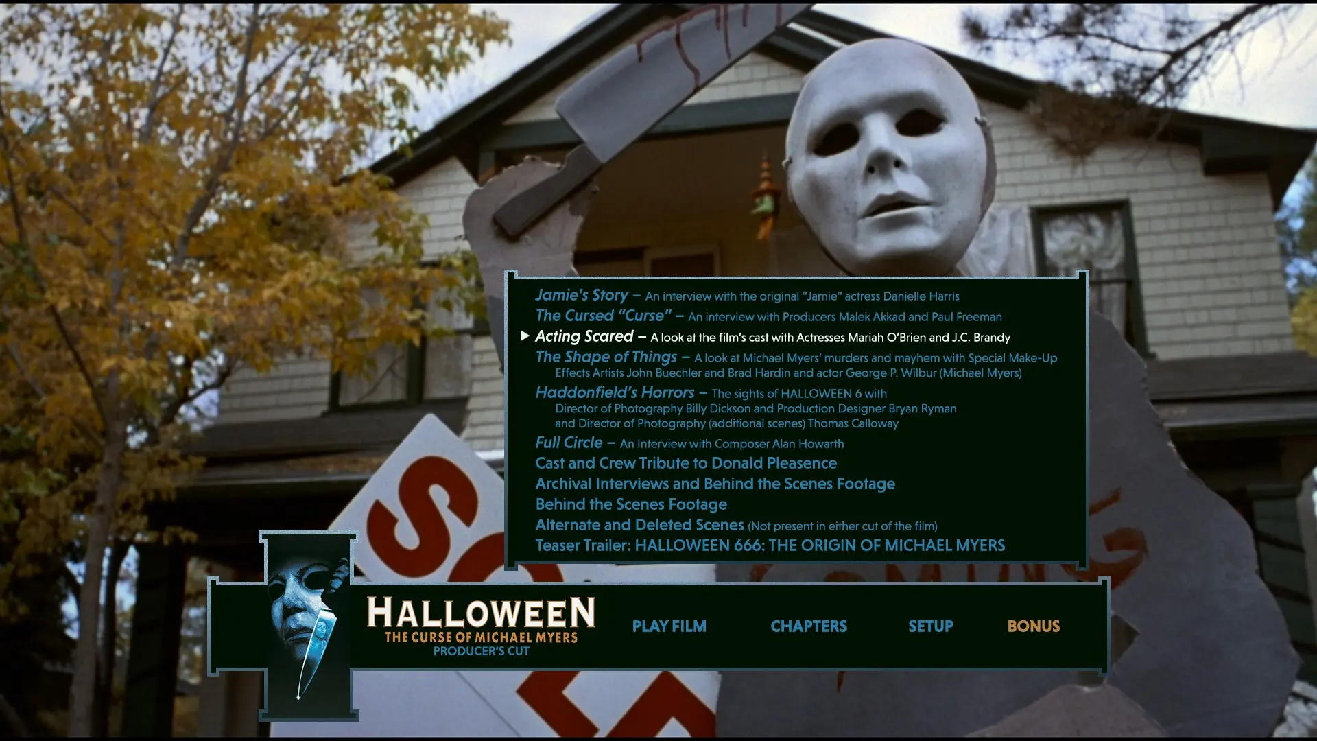 Halloween: The Curse of Michael Myers Producer's Cut extras menu