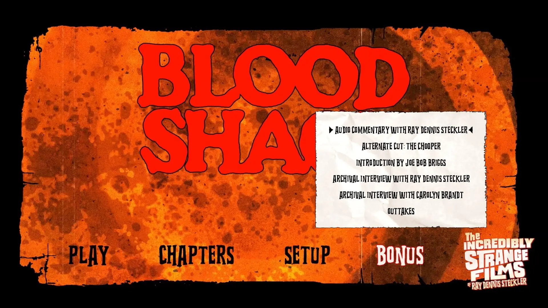 Blood Shack Blu-ray Extras Menu
