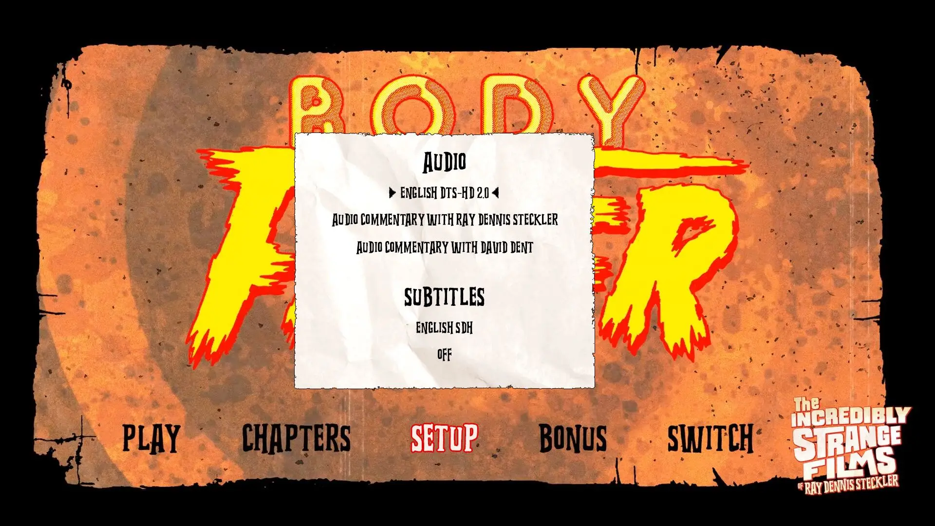 Body Fever Blu-ray Setup Menu