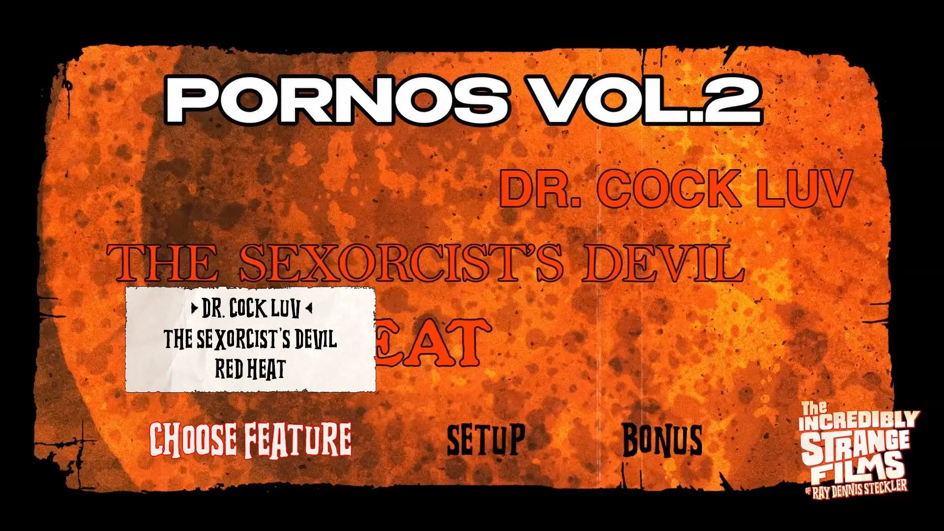 Dr. Cock Luv/The Sexorcist's Devil/Red Heat Blu-ray Choose Feature Menu