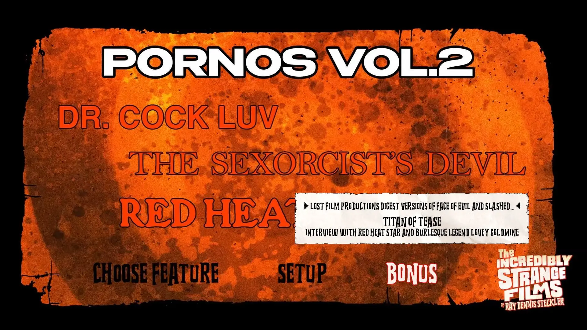 Dr. Cock Luv/The Sexorcist's Devil/Red Heat Blu-ray Extras Menu