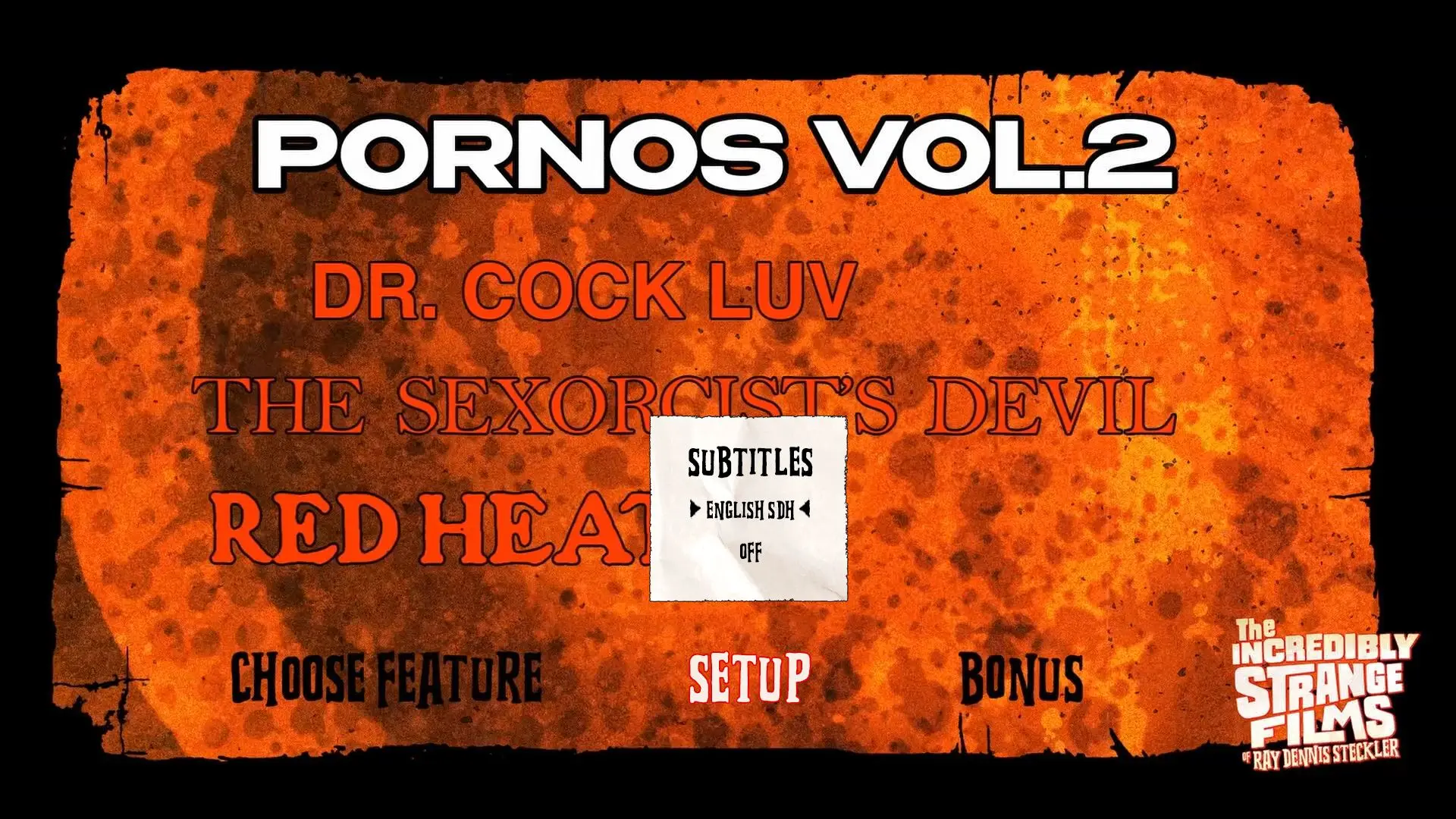 Dr. Cock Luv/The Sexorcist's Devil/Red Heat Blu-ray Setup Menu