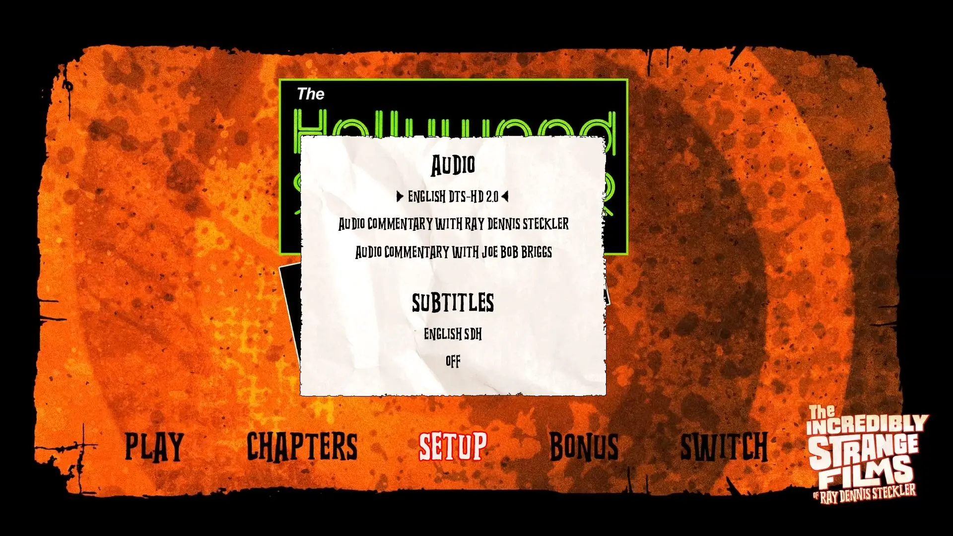 The Hollywood Strangler Meets The Skid Row Slasher Blu-ray Setup Menu