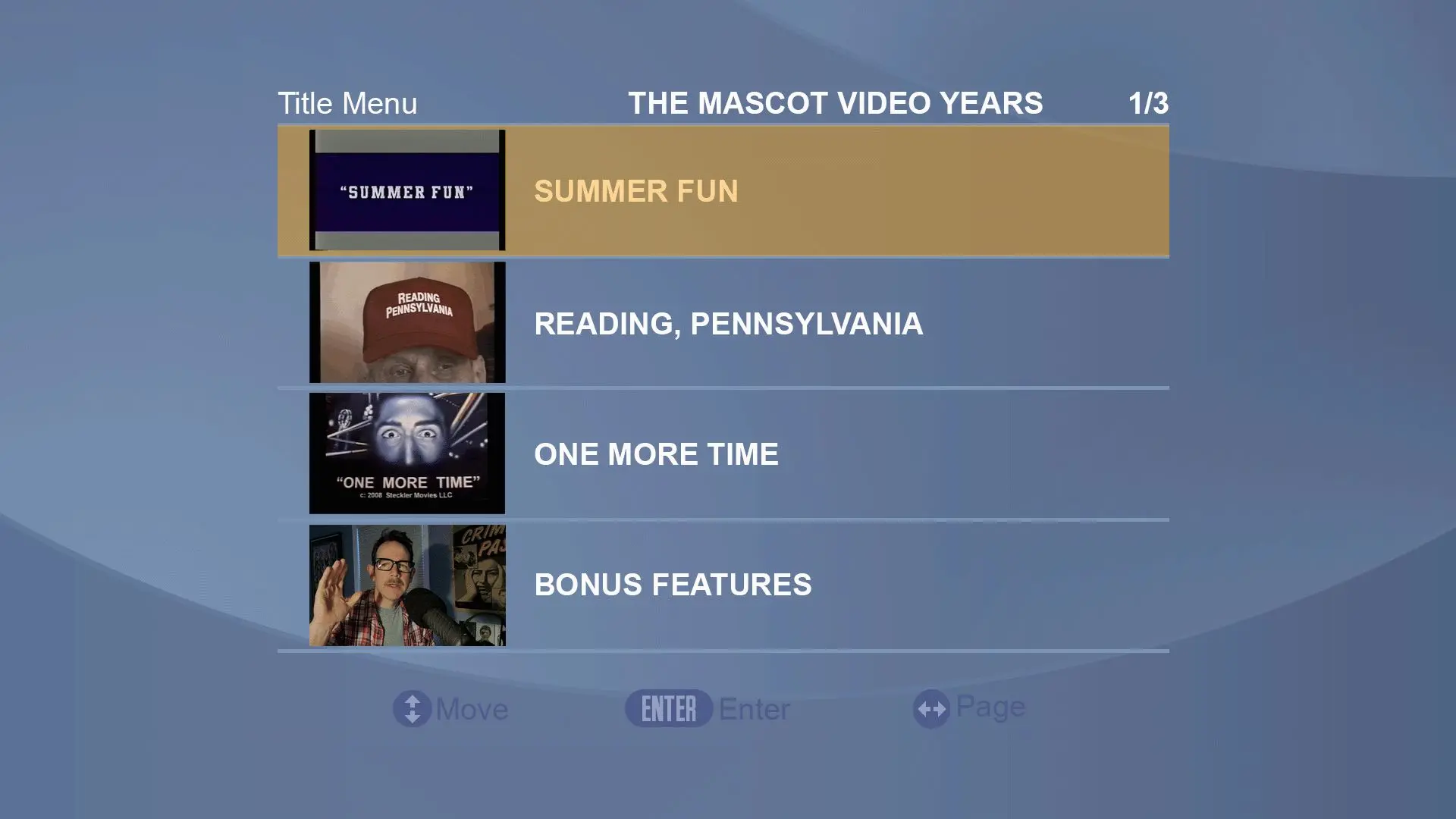 Summer Fun/Reading, PA/One More Time Blu-ray Menu
