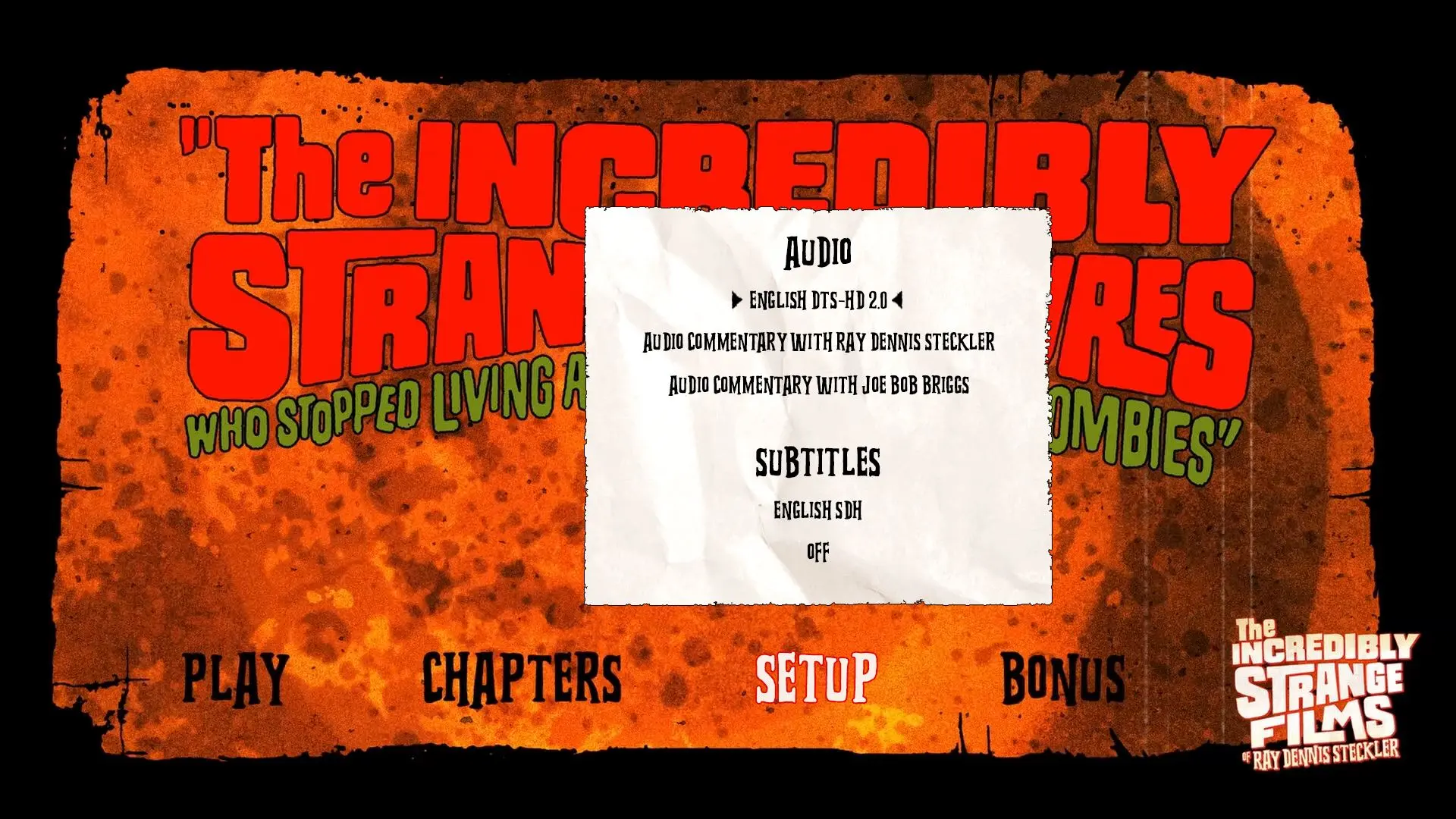 The Incredibly Strange Creatures Who Stopped Living and Became Mixed-Up Zombies!!? Blu-ray Setup Menu