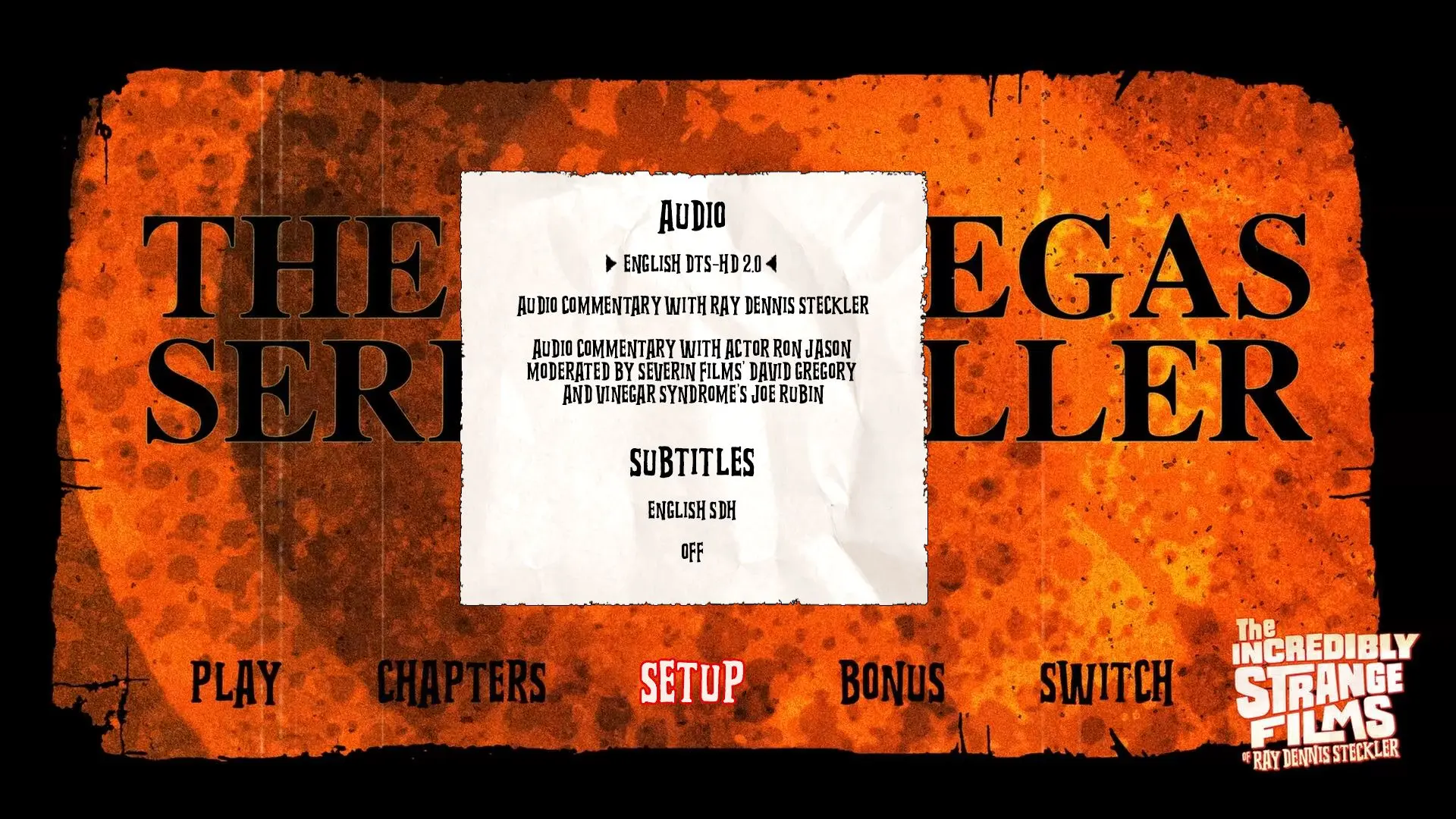 The Las Vegas Serial Killer Blu-ray Setup Menu