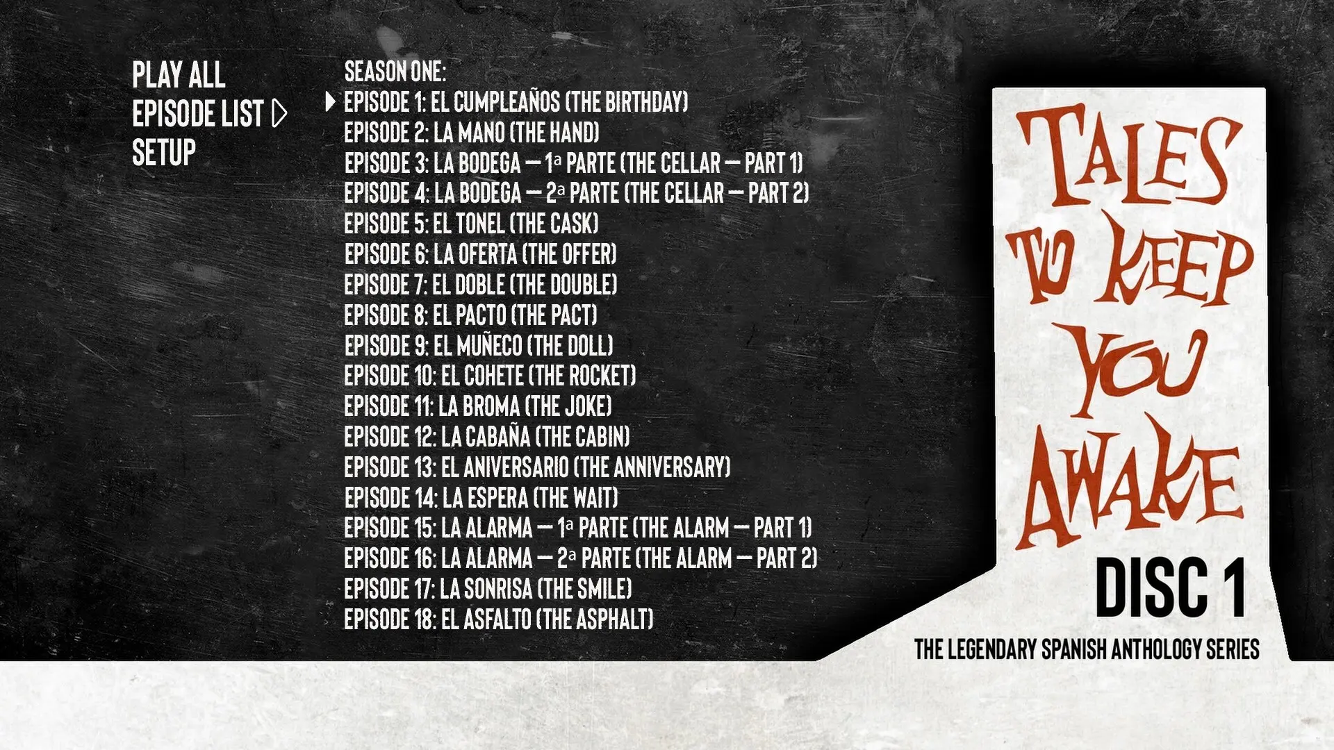 Tales to Keep You Awake Disc 1 menu