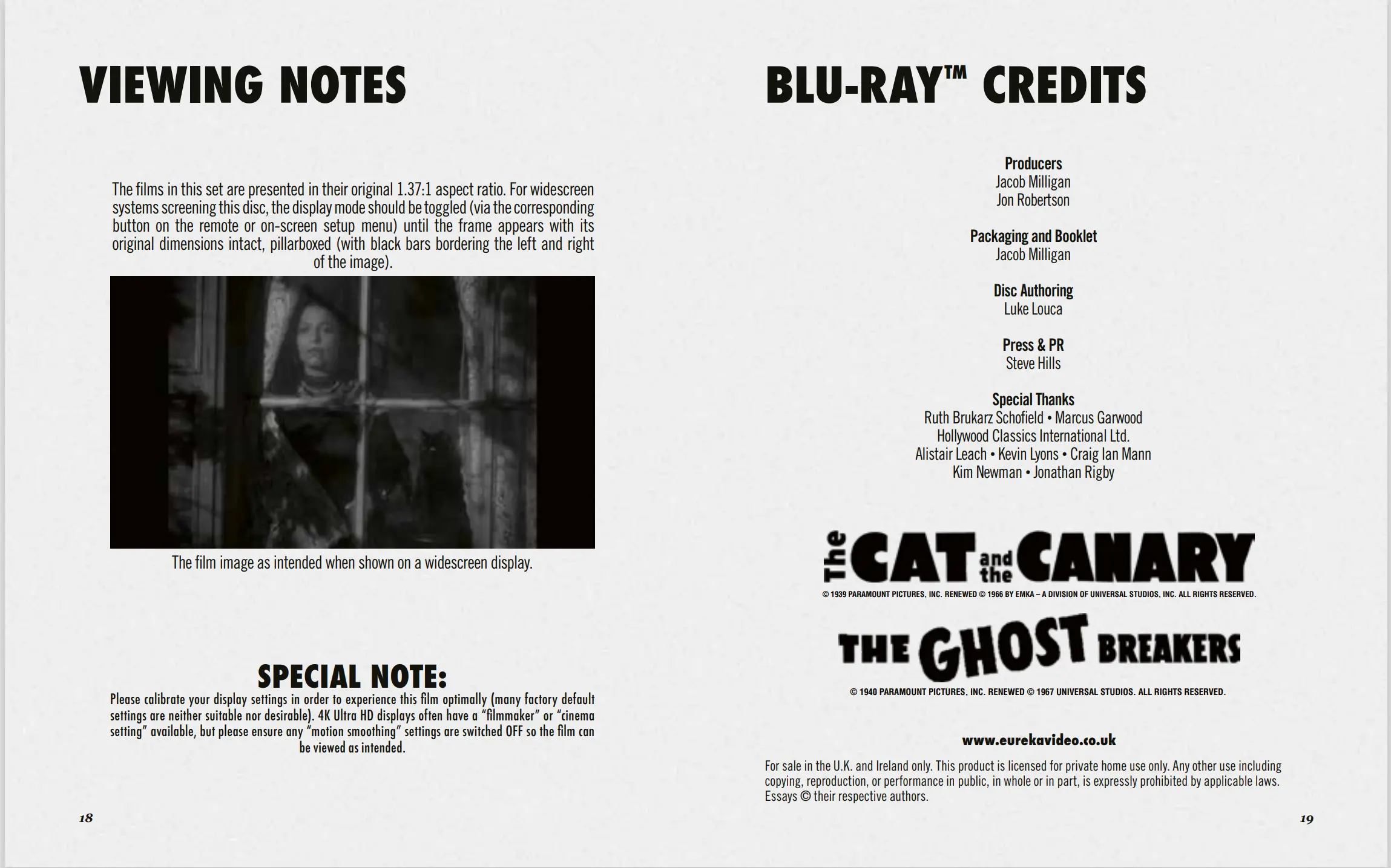 The Cat and the Canary/The Ghost Breakers Blu-ray Booklet Inside