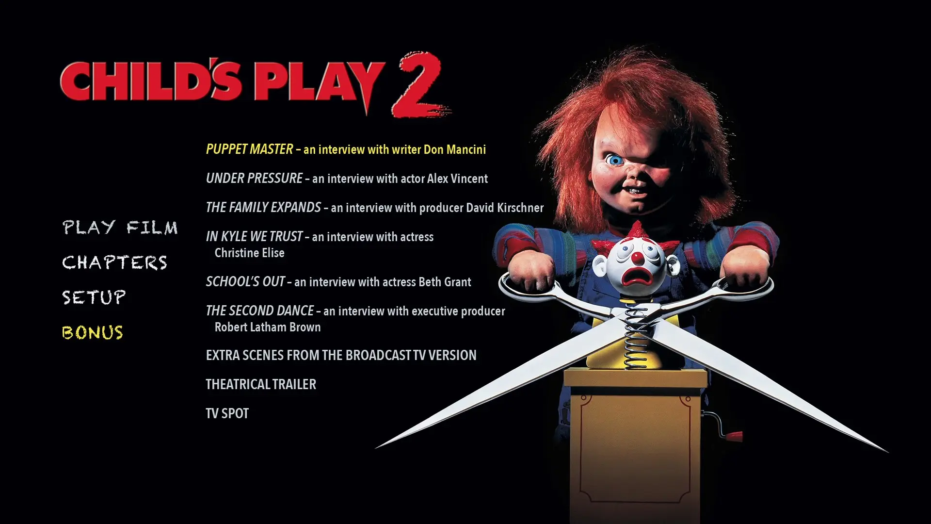 Child's Play 2 4K extras menu