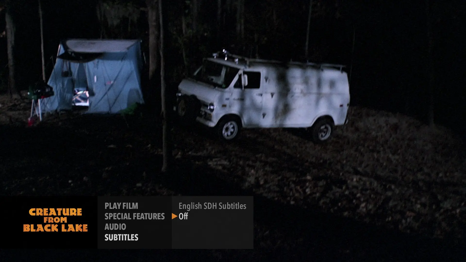 Creature from Black Lake subtitles menu