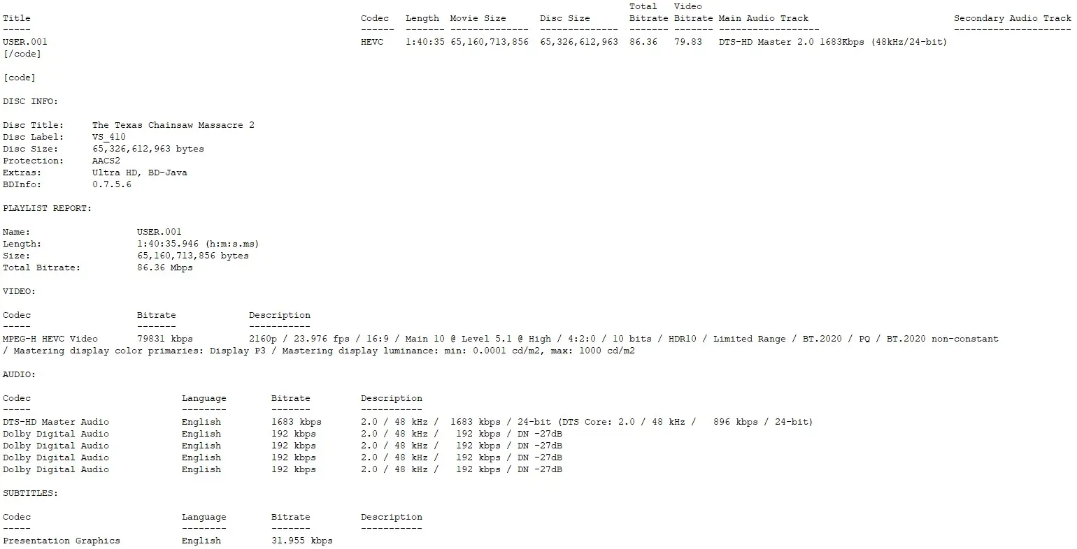 The Texas Chainsaw Massacre 2 4K UHD/Bluray Screenshots (Vinegar