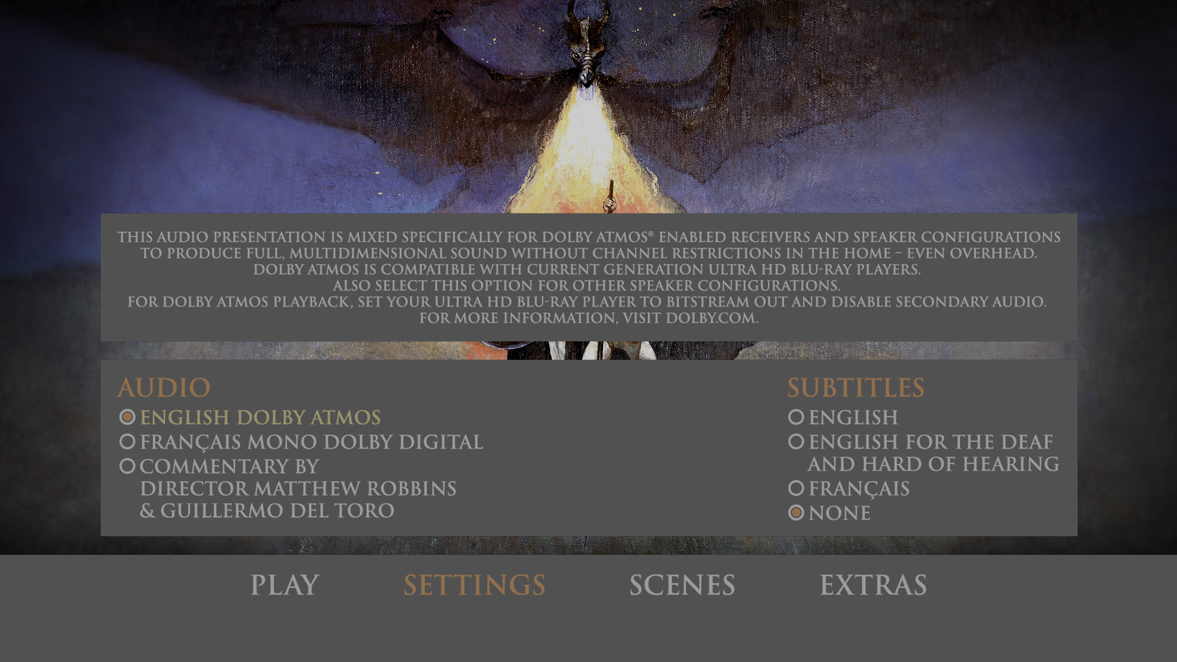 Dragonslayer 4K UHD Setup Menu