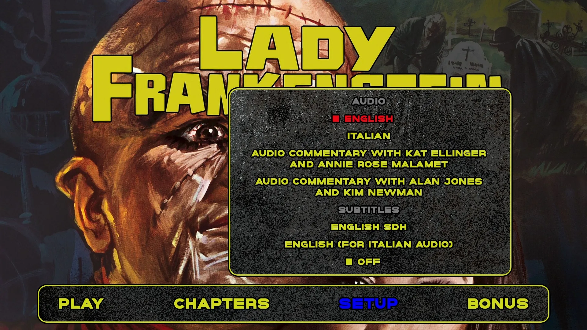 Lady Frankenstein setup menu