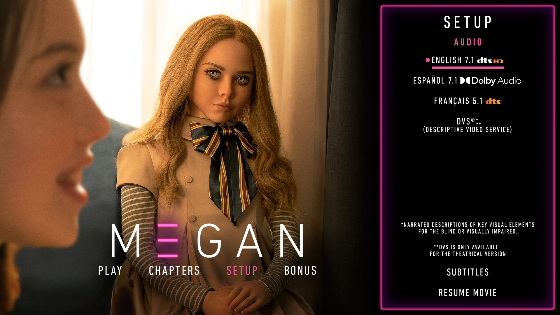 M3GAN Blu-ray Setup Menu